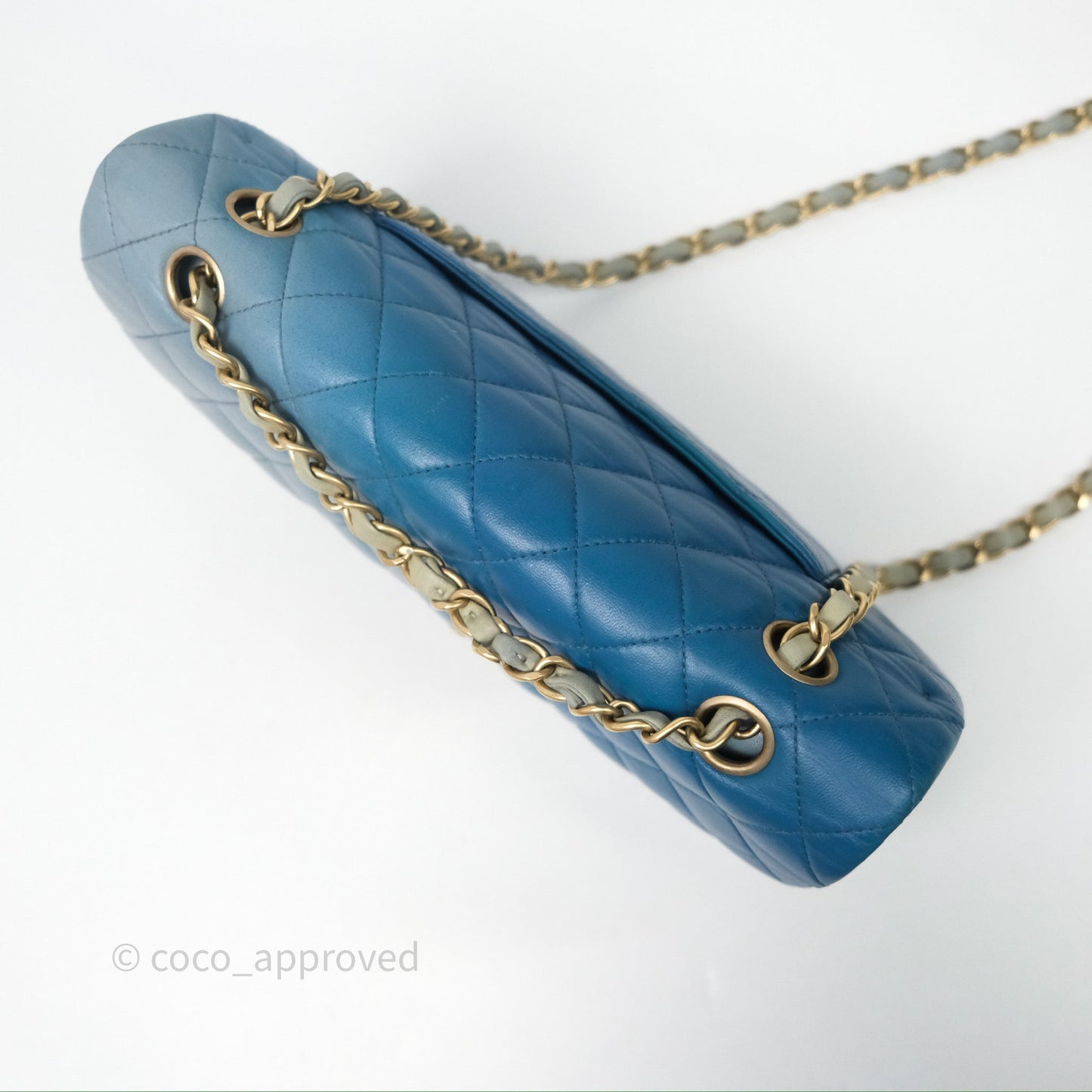Chanel Classic M/L Medium Flap Quilted Ombre Blue Lambskin Gold Hardware