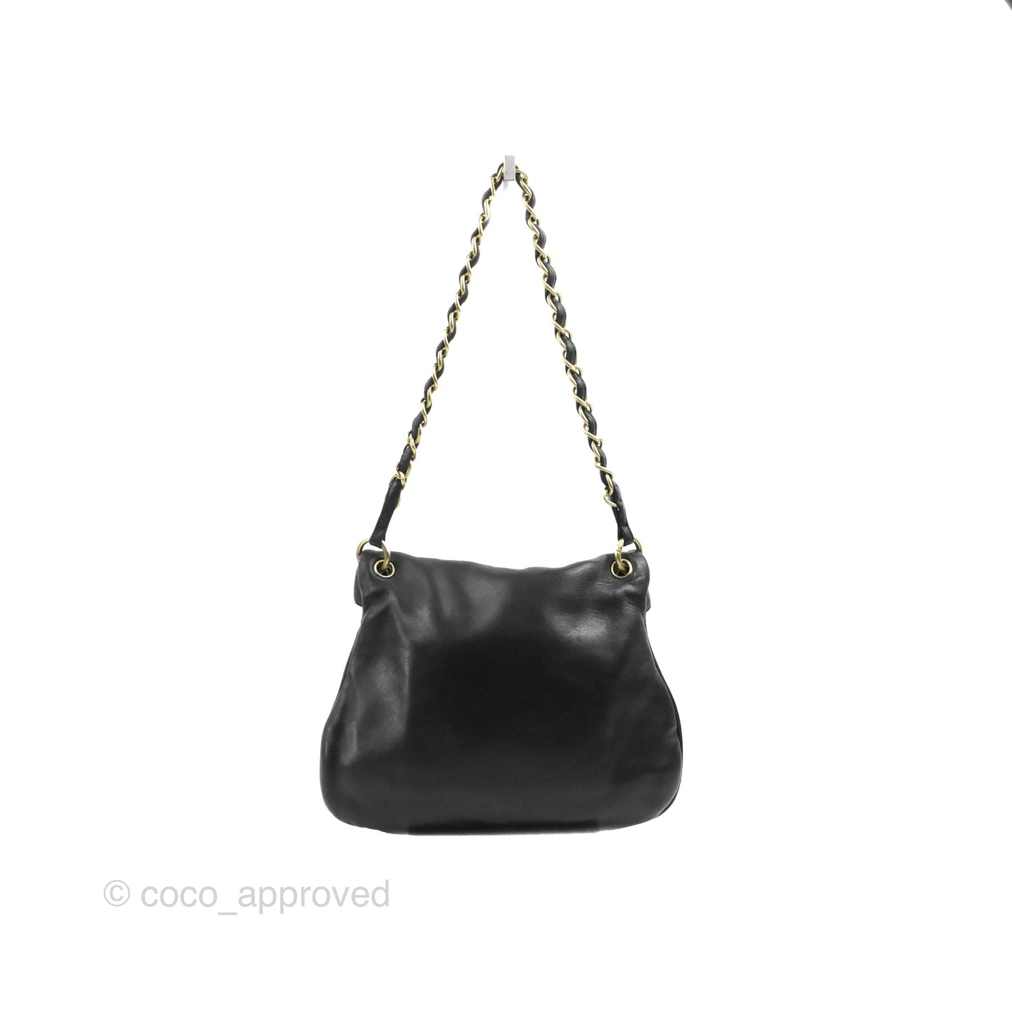 Chanel Vintage Coco Ball Fold Over Bag Black Leather Matte Gold Hardware