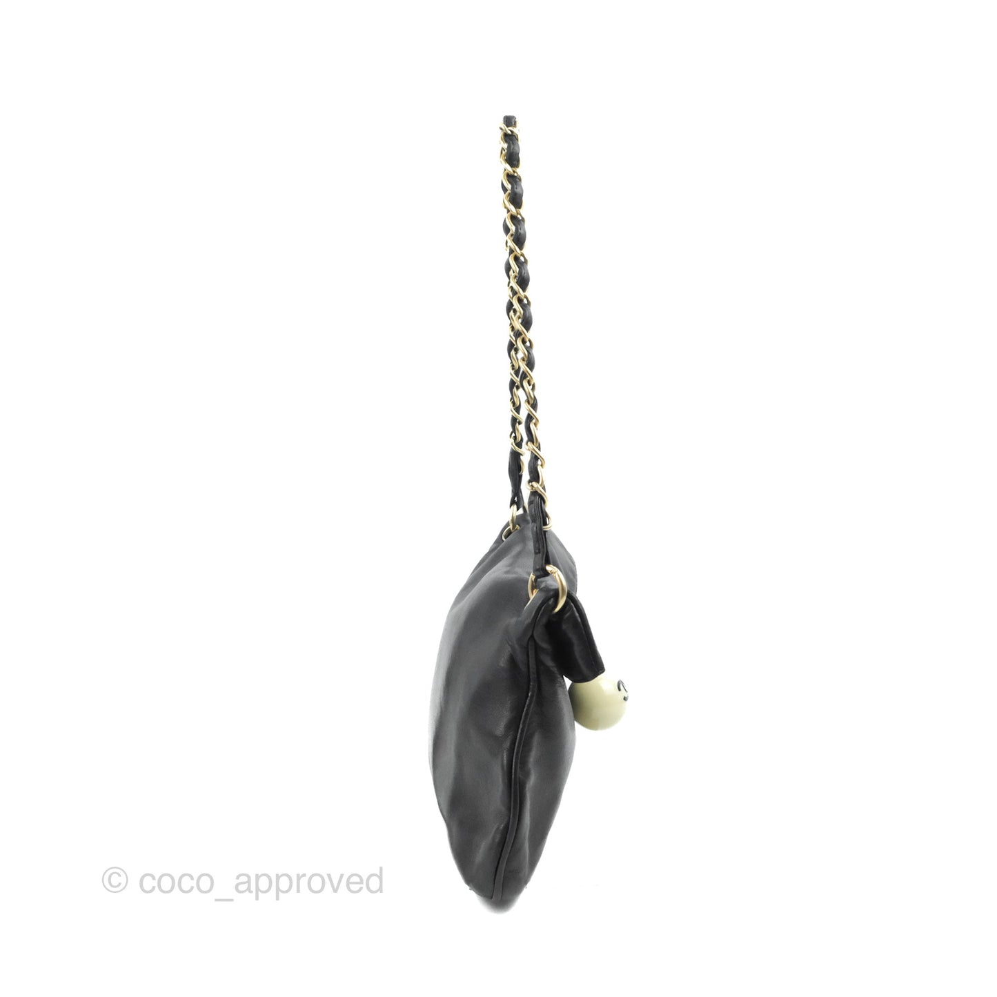 Chanel Vintage Coco Ball Fold Over Bag Black Leather Matte Gold Hardware
