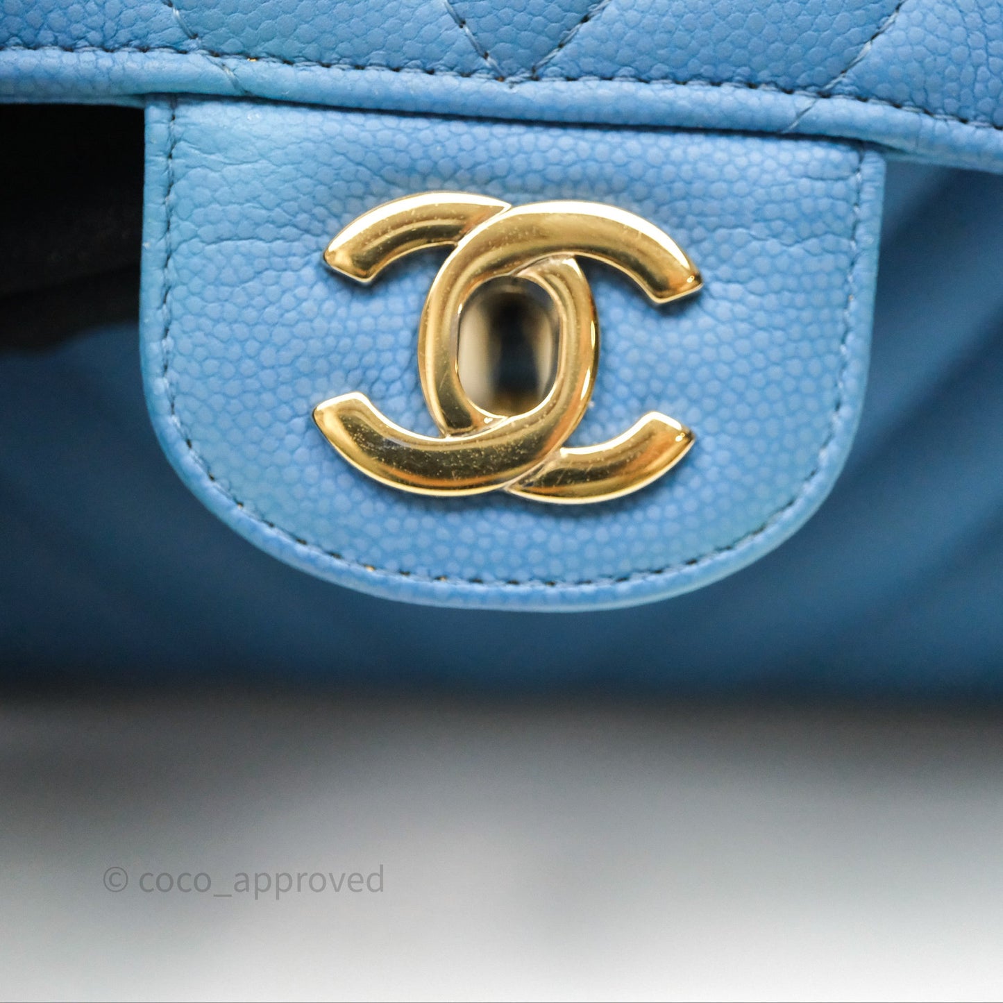 Chanel Small Classic Flap Chevron Blue Caviar Gold Hardware