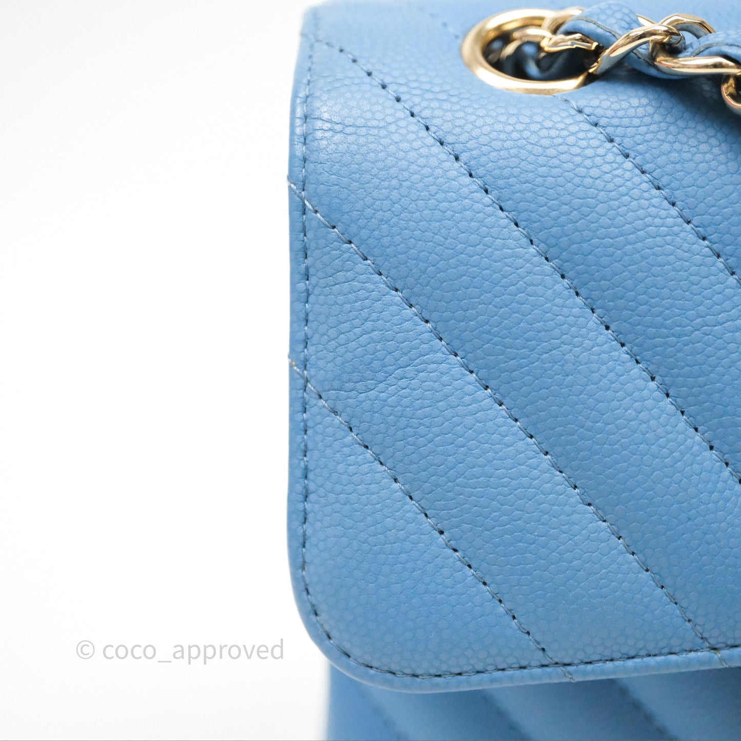 Chanel Small Classic Flap Chevron Blue Caviar Gold Hardware