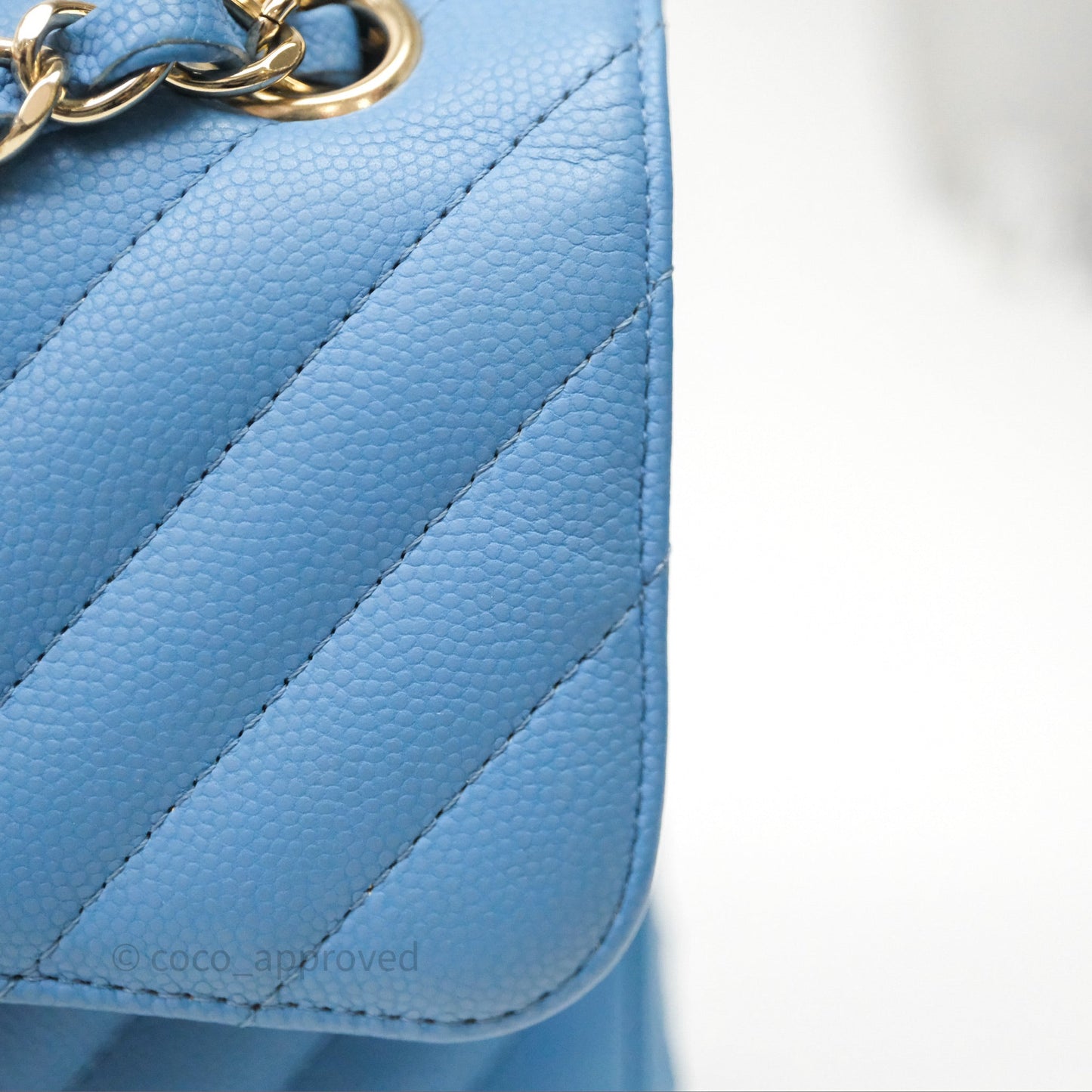 Chanel Small Classic Flap Chevron Blue Caviar Gold Hardware
