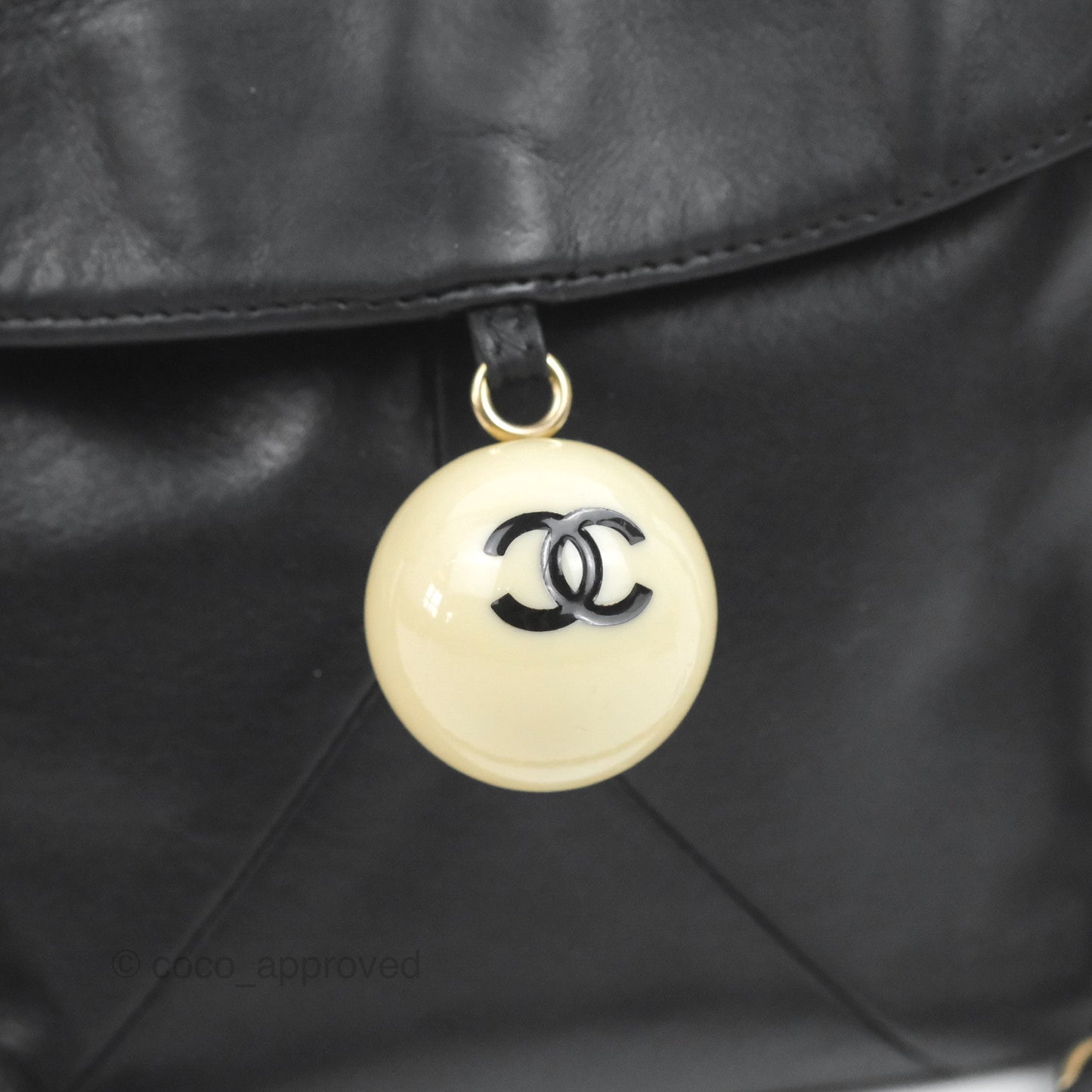 Chanel Vintage Coco Ball Fold Over Bag Black Leather Matte Gold Hardware
