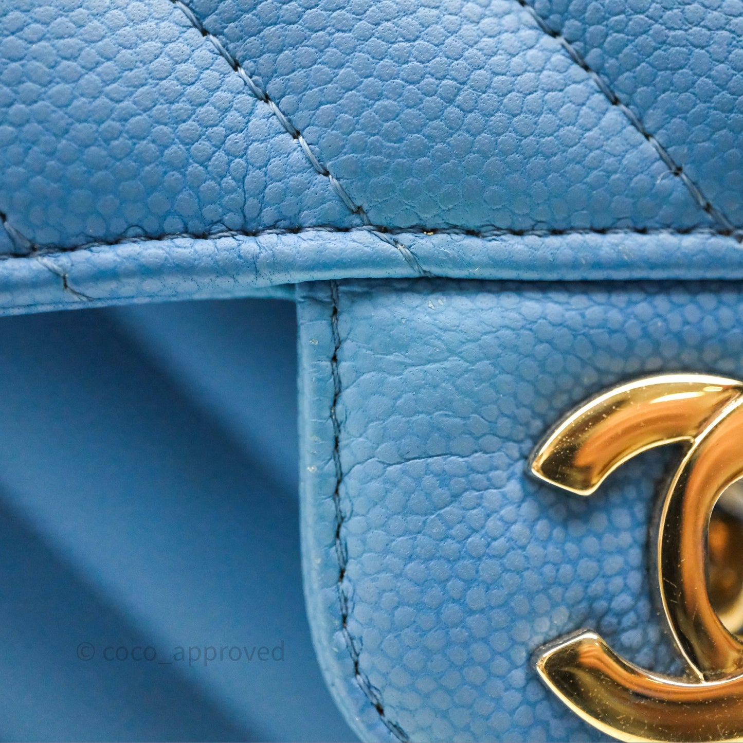 Chanel Small Classic Flap Chevron Blue Caviar Gold Hardware
