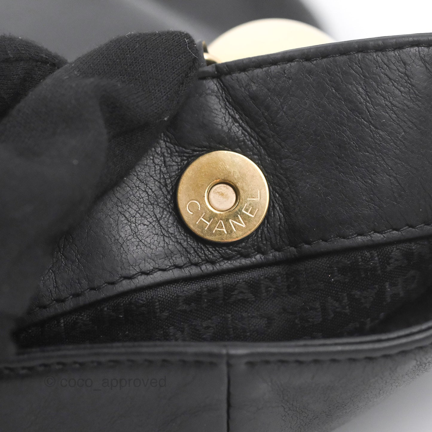 Chanel Vintage Coco Ball Fold Over Bag Black Leather Matte Gold Hardware