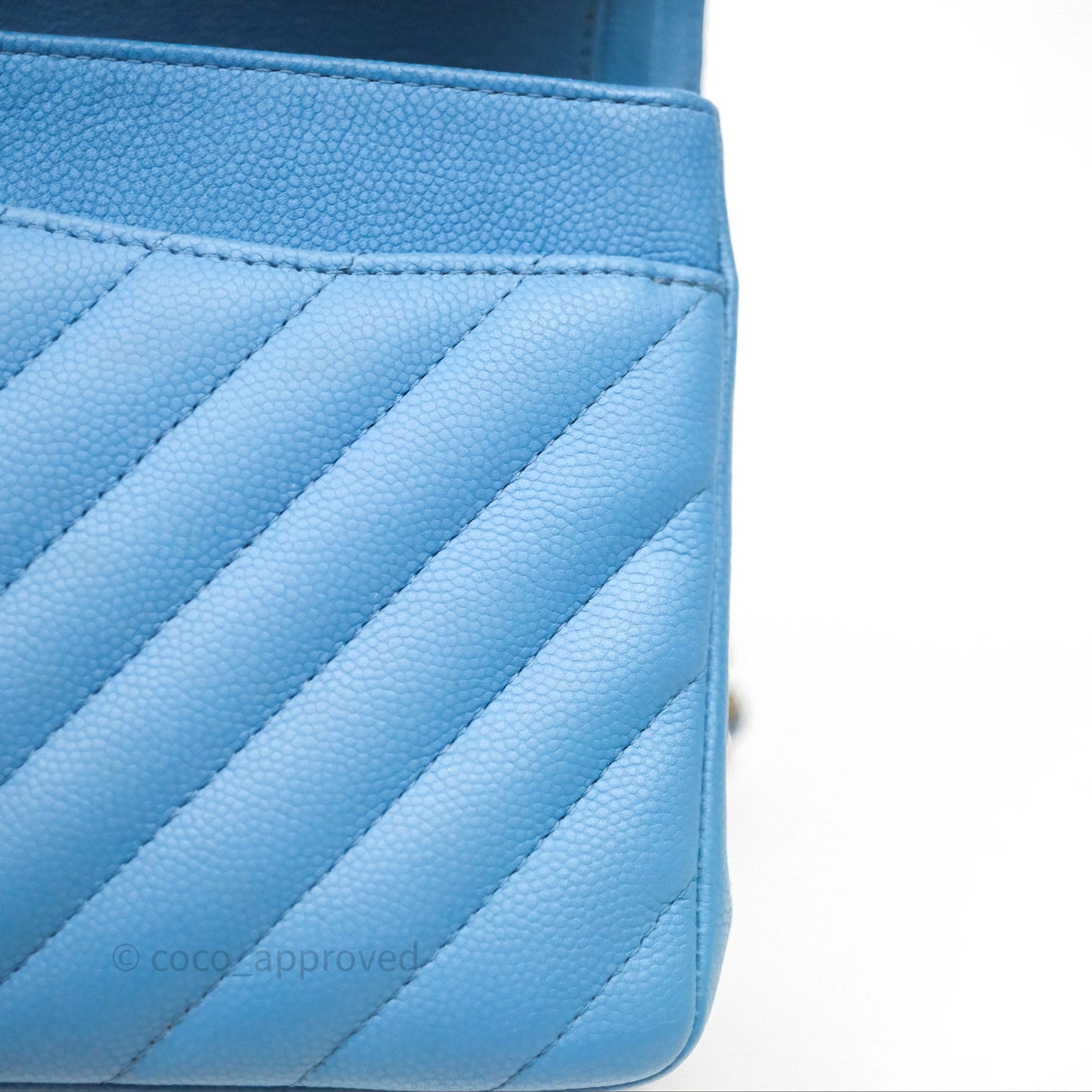 Chanel Small Classic Flap Chevron Blue Caviar Gold Hardware