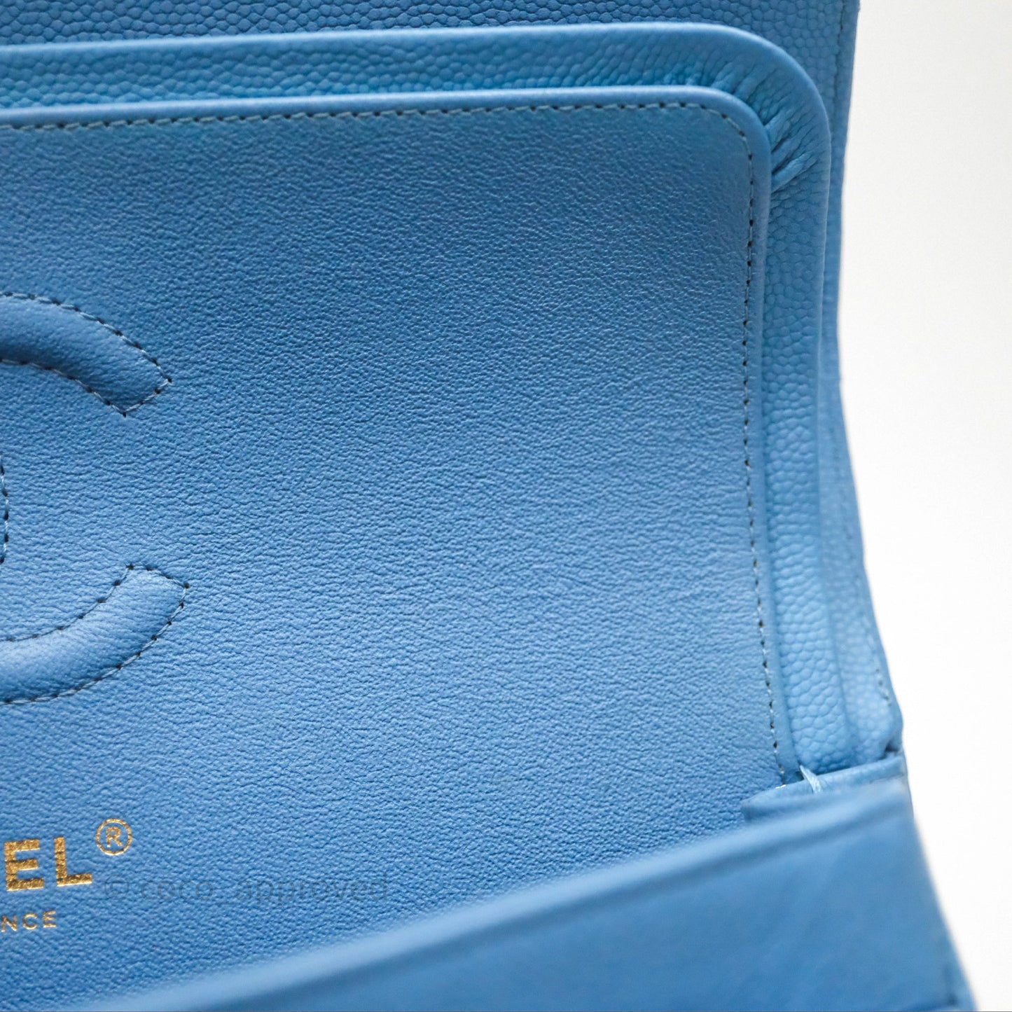 Chanel Small Classic Flap Chevron Blue Caviar Gold Hardware