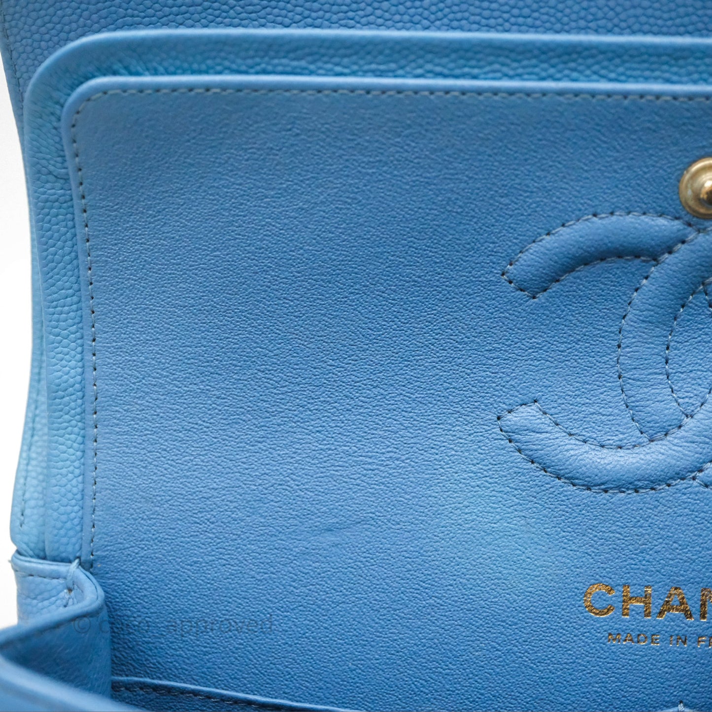 Chanel Small Classic Flap Chevron Blue Caviar Gold Hardware