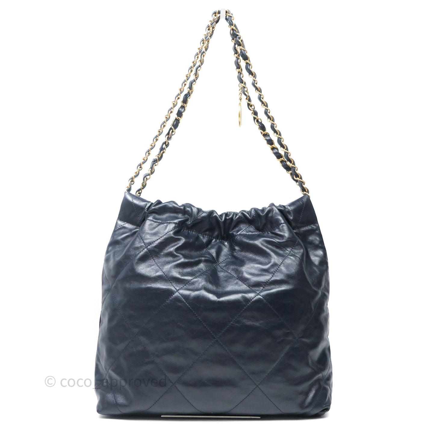 Chanel 22 Small Navy Shiny Calfskin Aged Gold Hardware