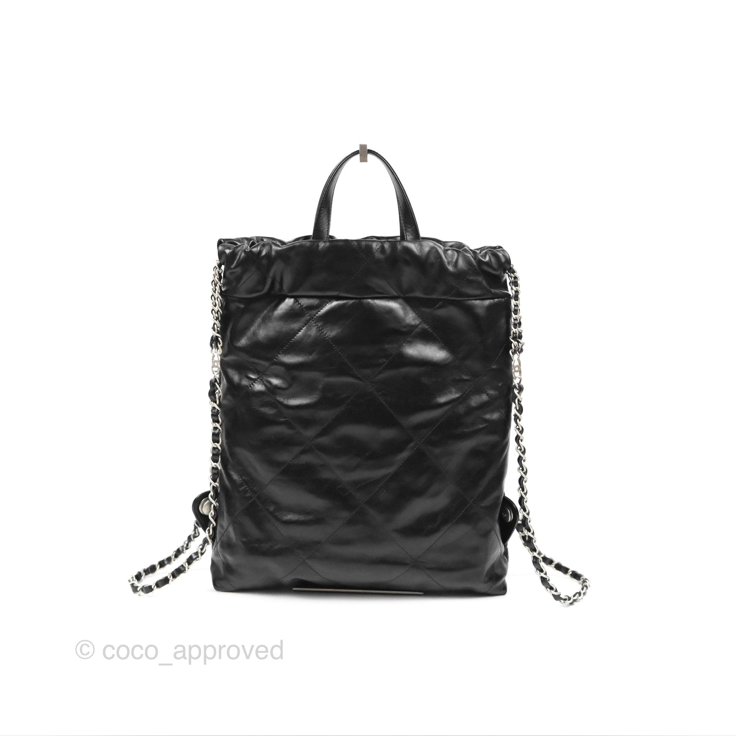 Chanel 22 Small Shiny Calfskin Quilted Backpack Black