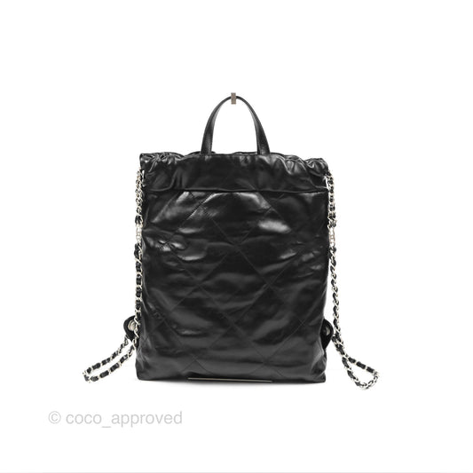 Chanel 22 Small Shiny Calfskin Quilted Backpack Black
