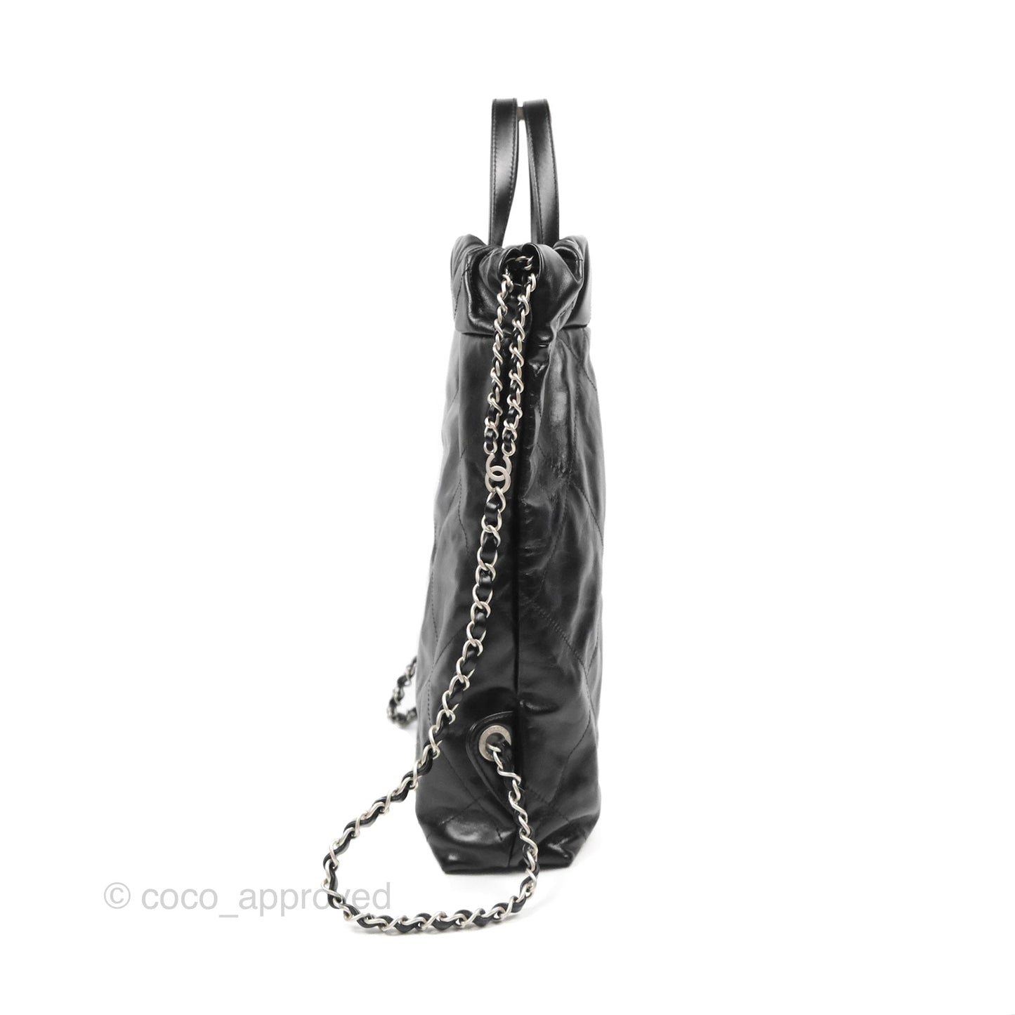 Chanel 22 Small Shiny Calfskin Quilted Backpack Black
