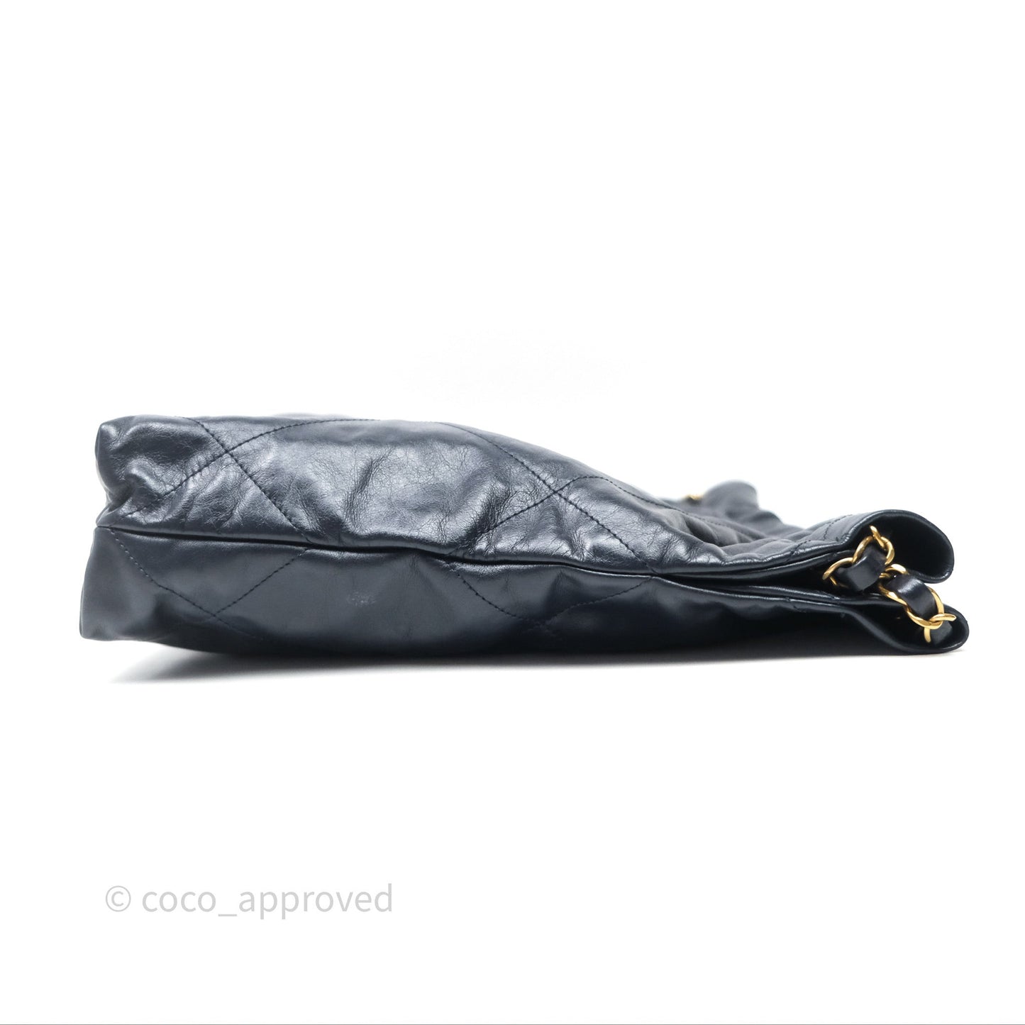 Chanel 22 Small Navy Shiny Calfskin Aged Gold Hardware