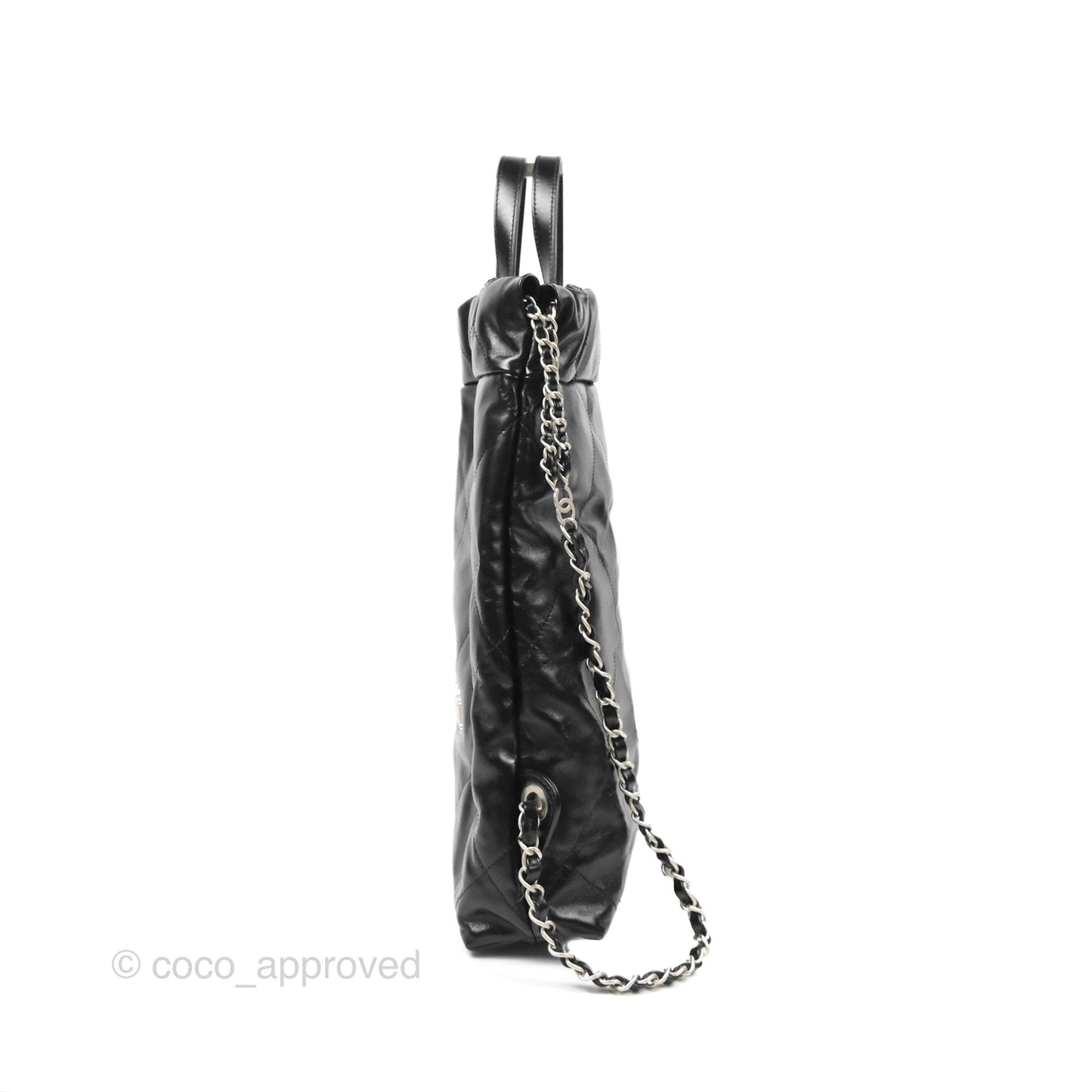 Chanel 22 Small Shiny Calfskin Quilted Backpack Black
