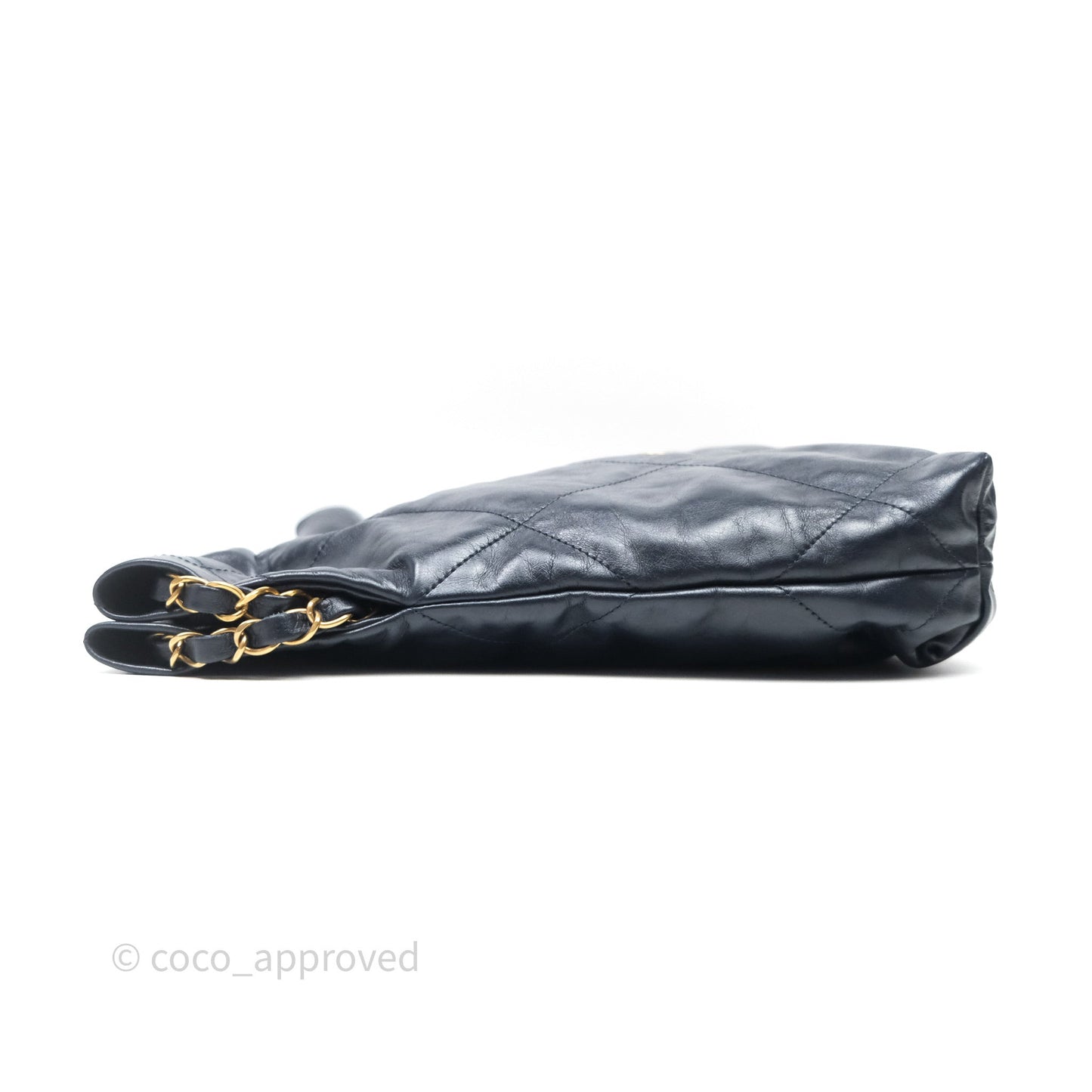 Chanel 22 Small Navy Shiny Calfskin Aged Gold Hardware