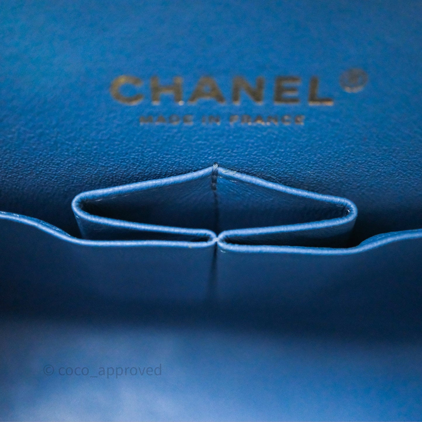 Chanel Small Classic Flap Chevron Blue Caviar Gold Hardware