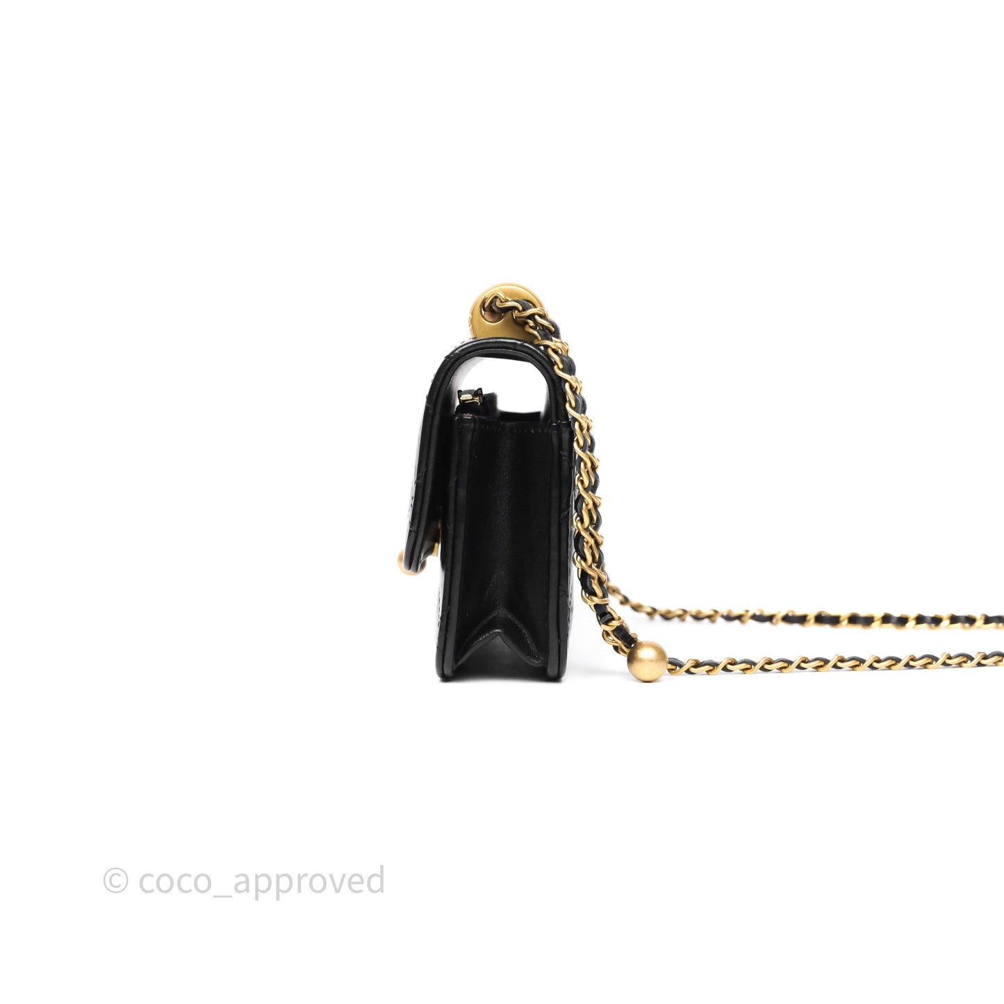 Chanel Quilted Perfect Fit Adjustable Phone Holder Black Calfskin Aged Gold Hardware