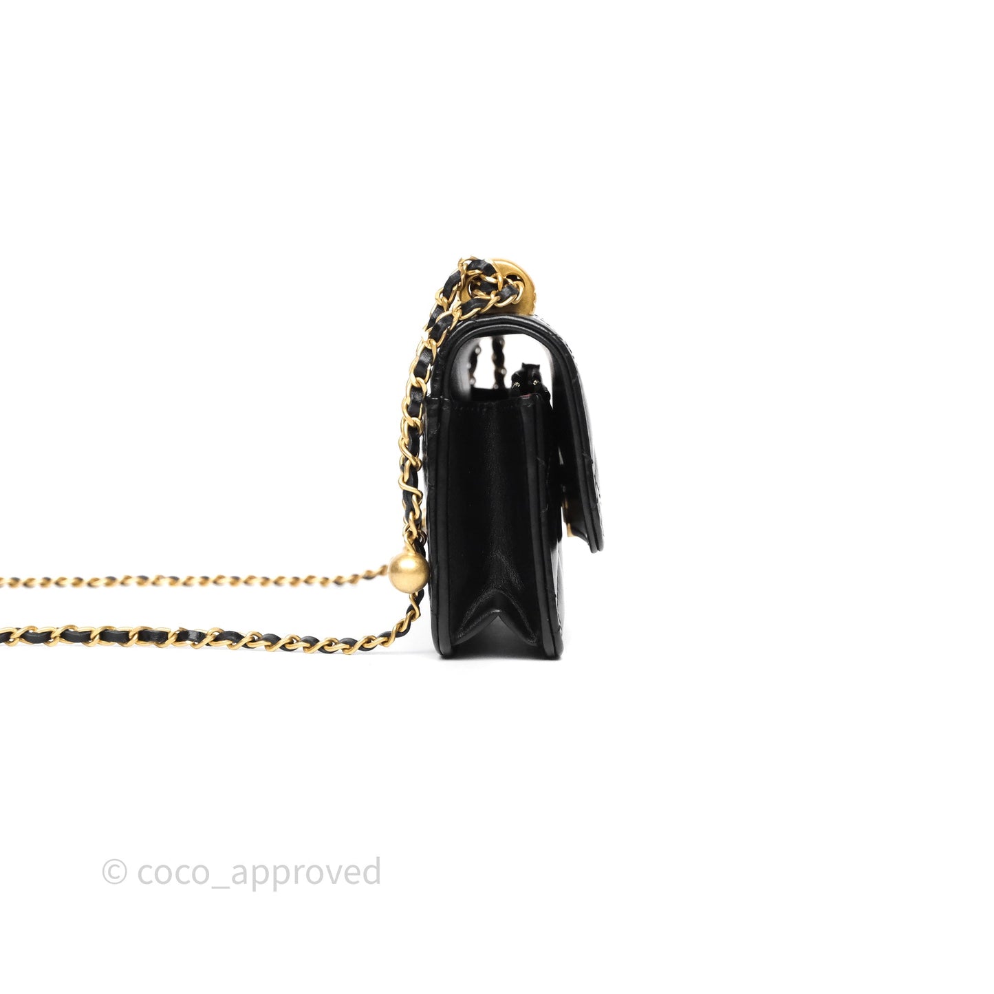 Chanel Quilted Perfect Fit Adjustable Phone Holder Black Calfskin Aged Gold Hardware