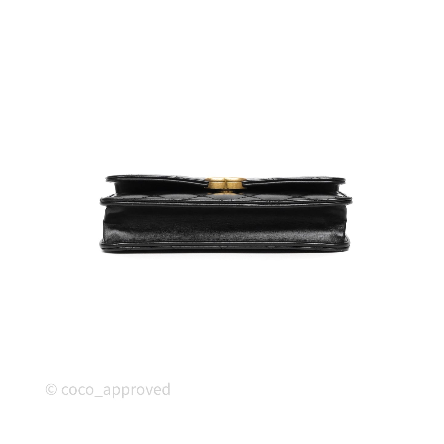 Chanel Quilted Perfect Fit Adjustable Phone Holder Black Calfskin Aged Gold Hardware