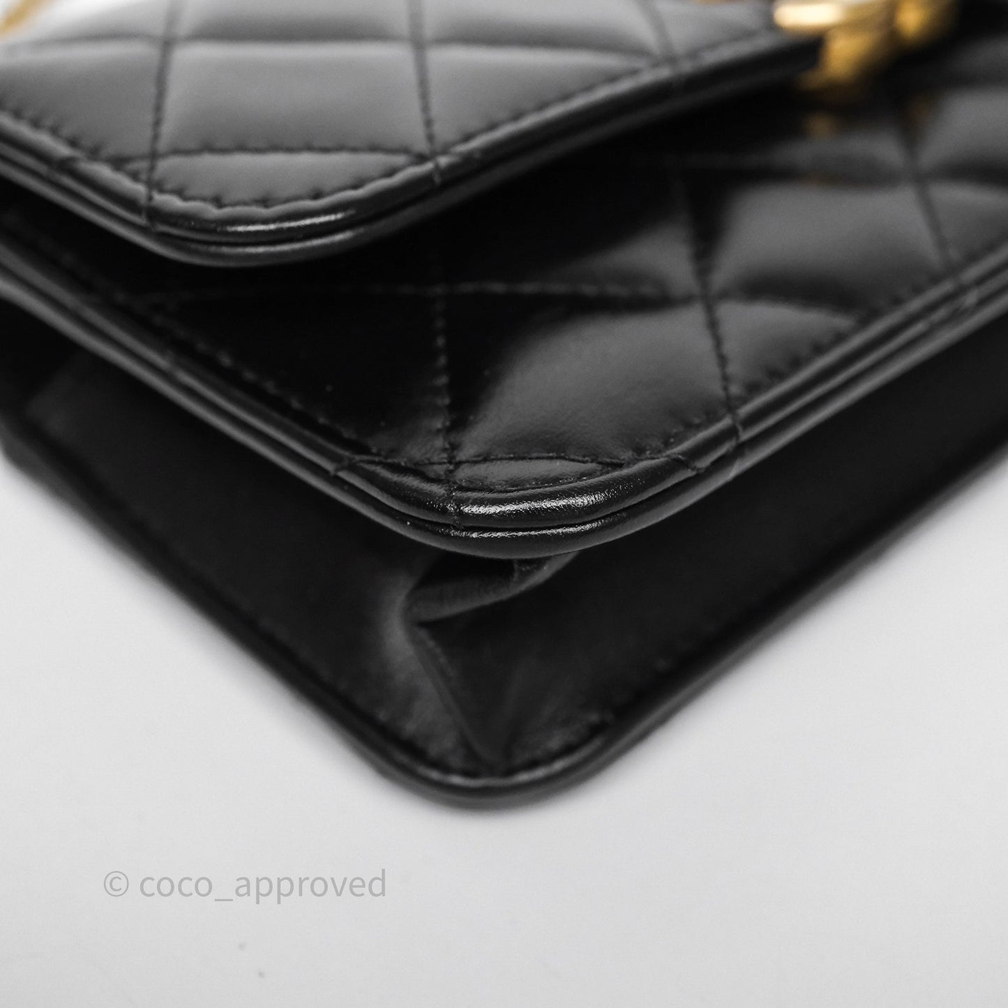 Chanel Quilted Perfect Fit Adjustable Phone Holder Black Calfskin Aged Gold Hardware