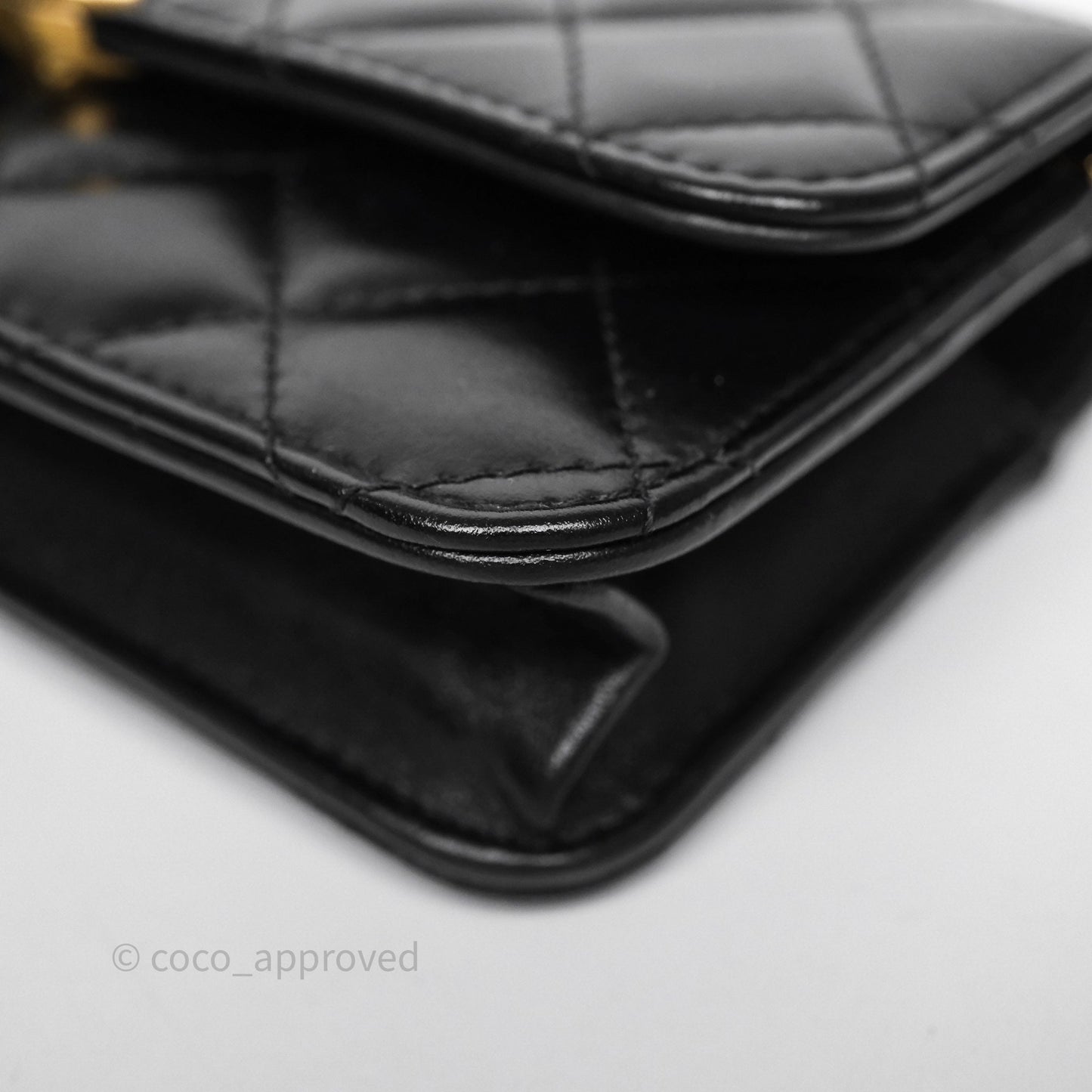 Chanel Quilted Perfect Fit Adjustable Phone Holder Black Calfskin Aged Gold Hardware