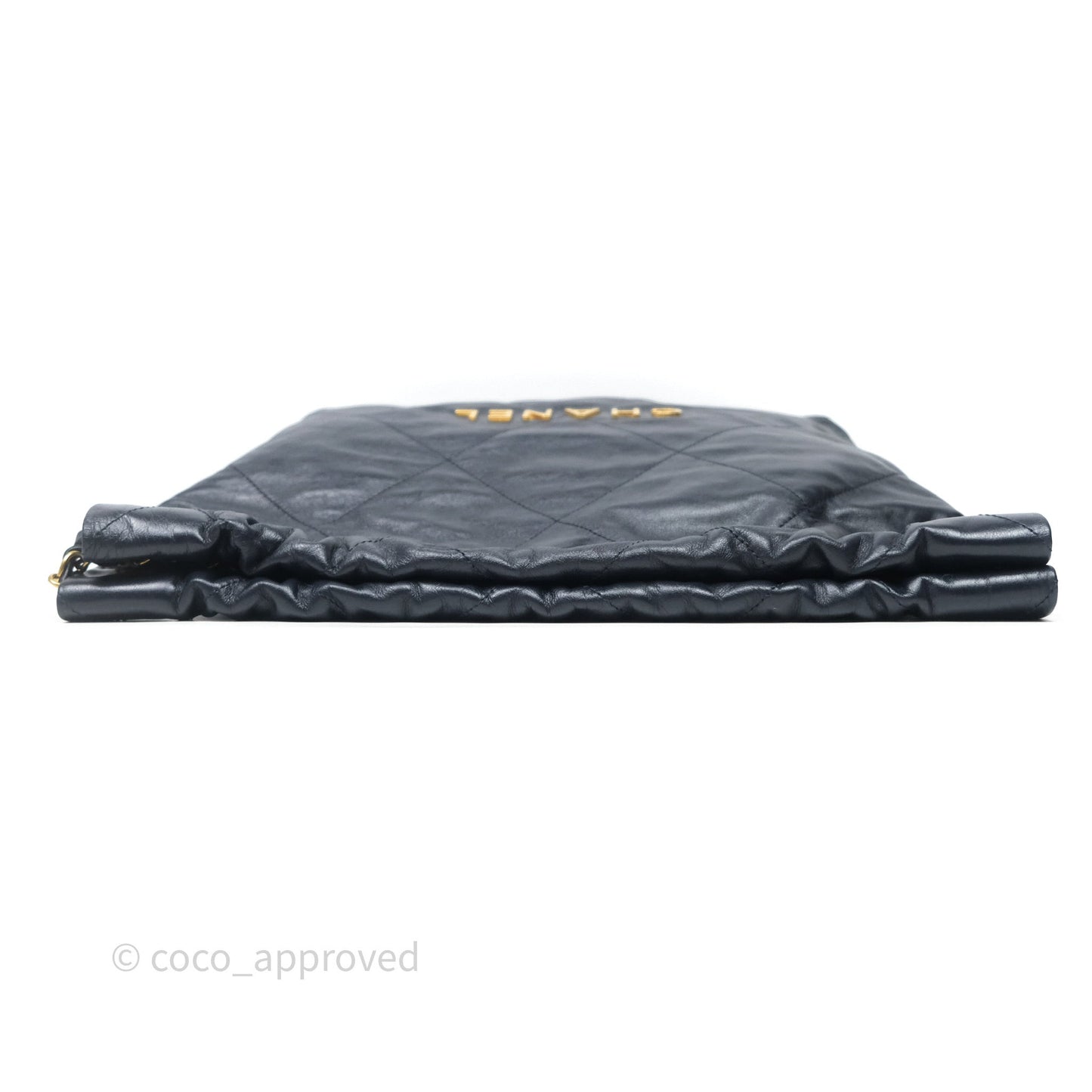 Chanel 22 Small Navy Shiny Calfskin Aged Gold Hardware