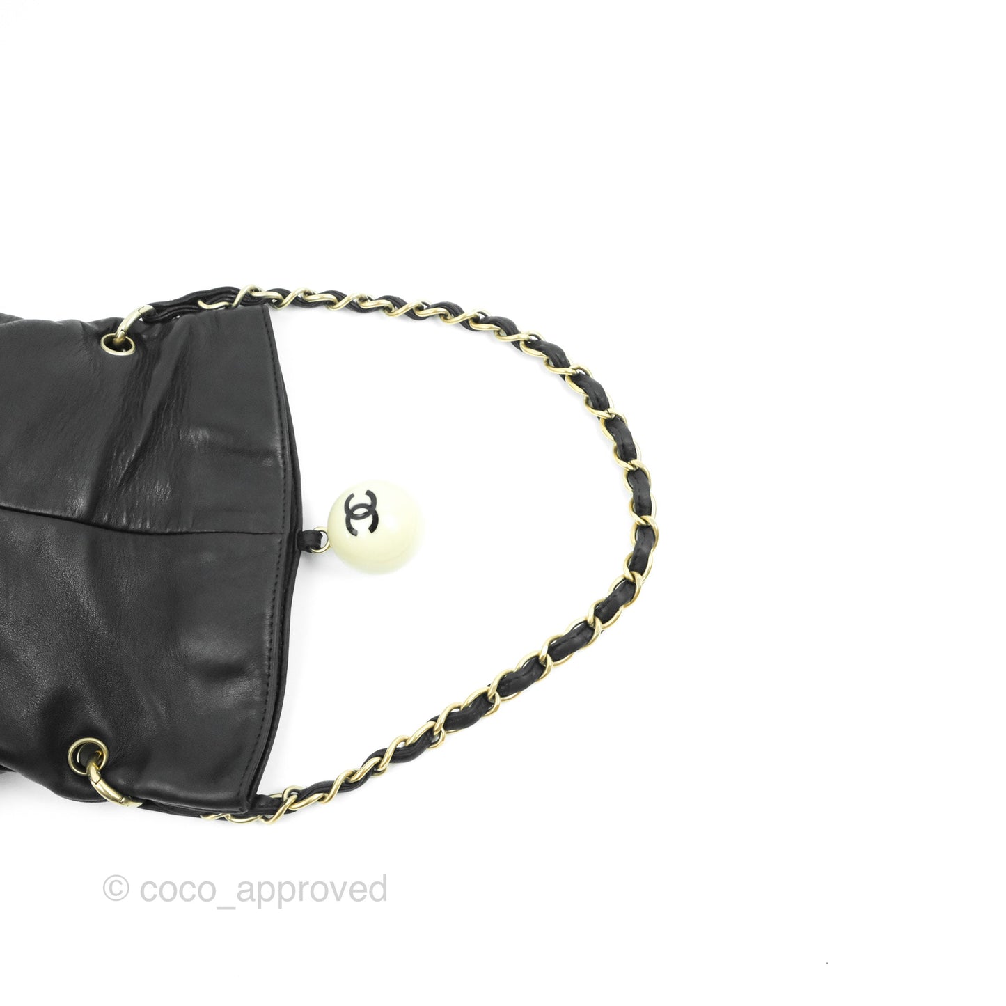 Chanel Vintage Coco Ball Fold Over Bag Black Leather Matte Gold Hardware