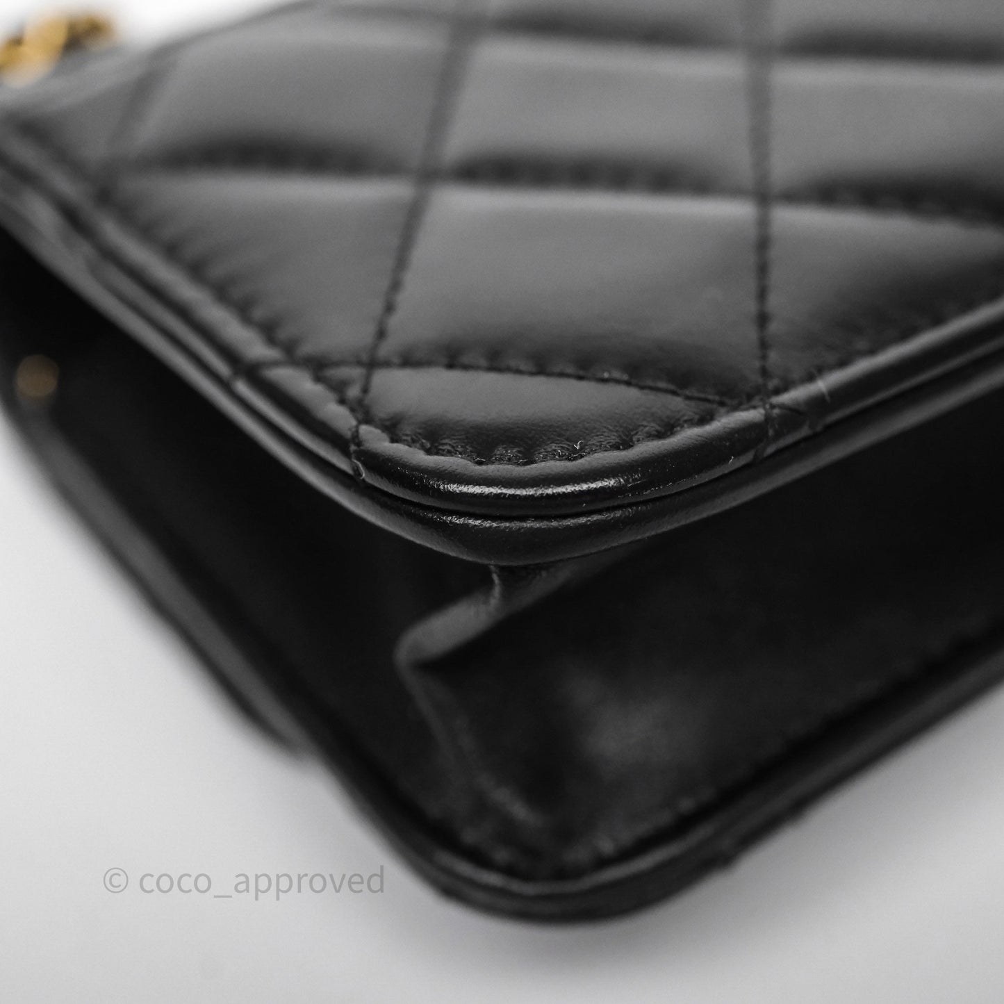 Chanel Quilted Perfect Fit Adjustable Phone Holder Black Calfskin Aged Gold Hardware