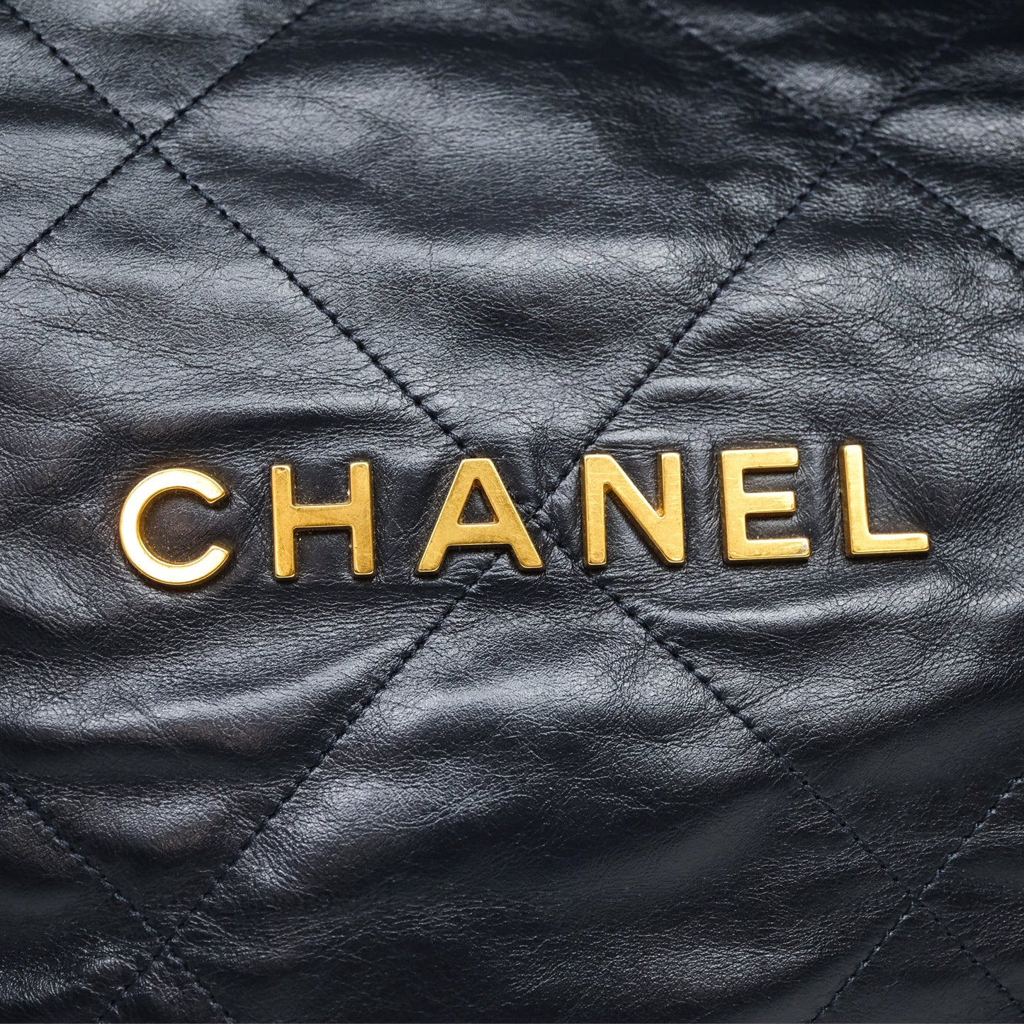 Chanel 22 Small Navy Shiny Calfskin Aged Gold Hardware