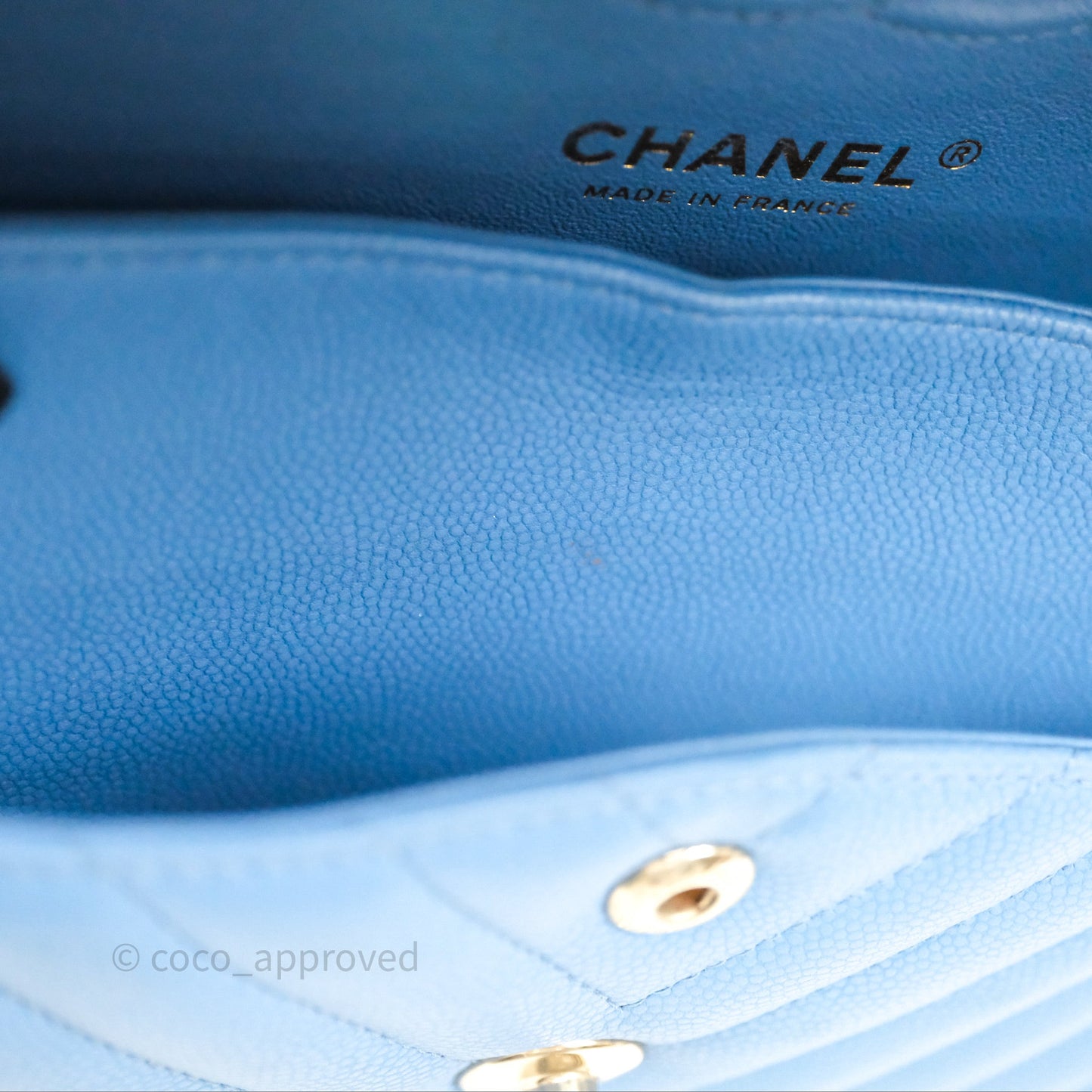 Chanel Small Classic Flap Chevron Blue Caviar Gold Hardware