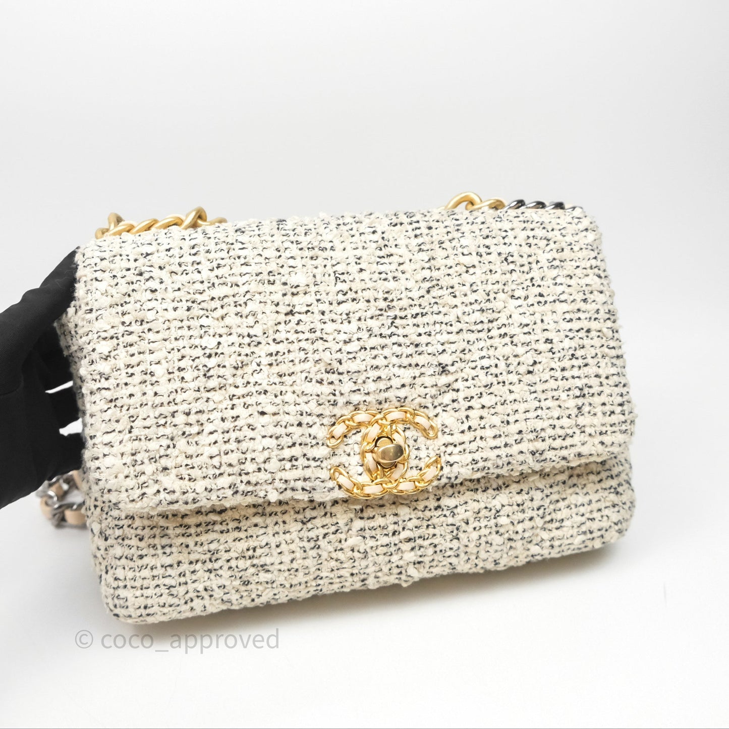 Chanel 19 Small Tweed Oreo Cream Mixed Hardware