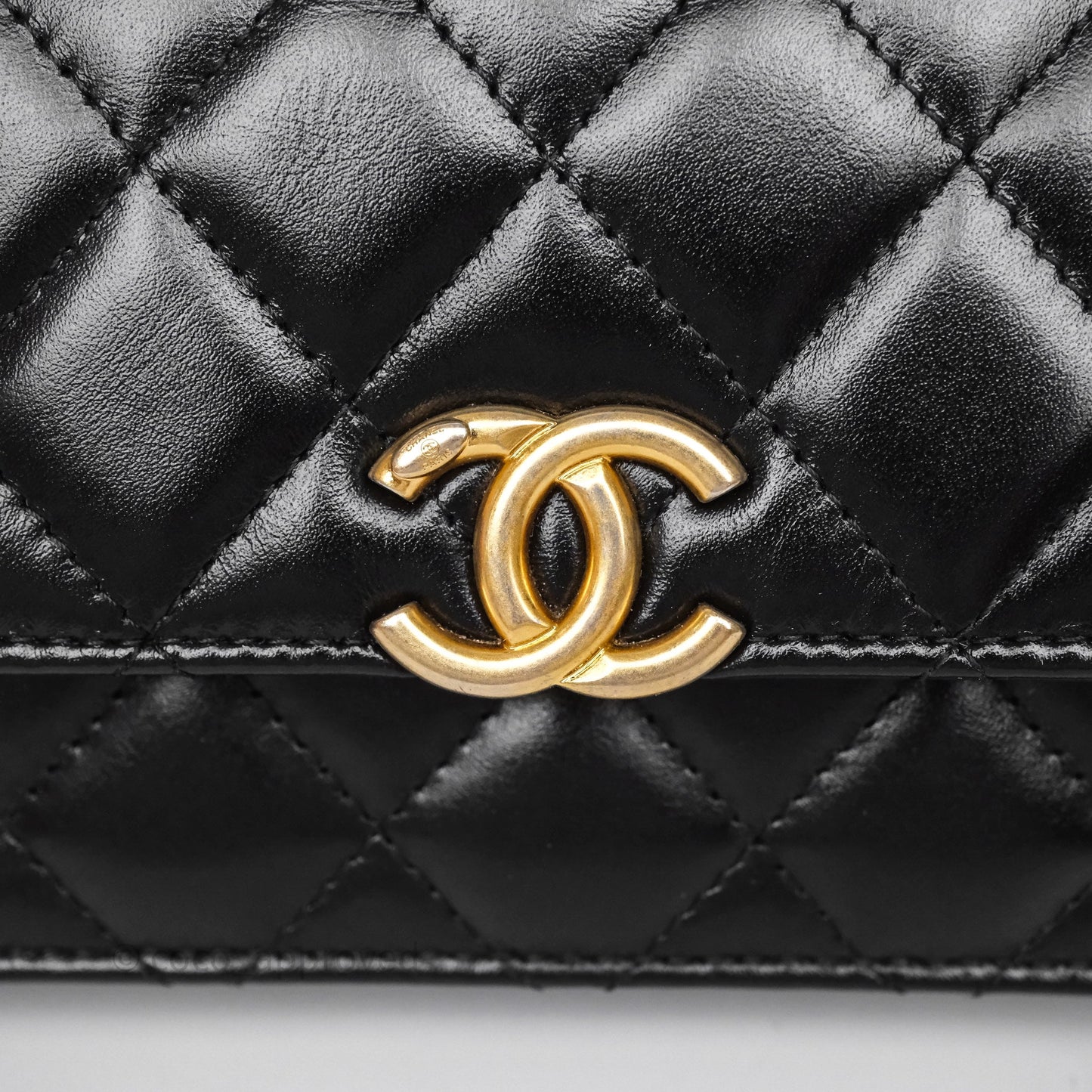 Chanel Quilted Perfect Fit Adjustable Phone Holder Black Calfskin Aged Gold Hardware
