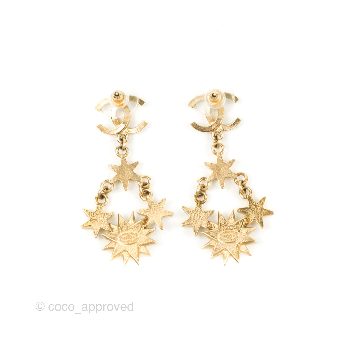 Chanel Crystal CC Drop Earrings Gold Tone 15A
