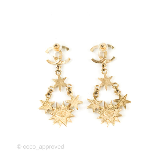 Chanel Crystal CC Drop Earrings Gold Tone 15A