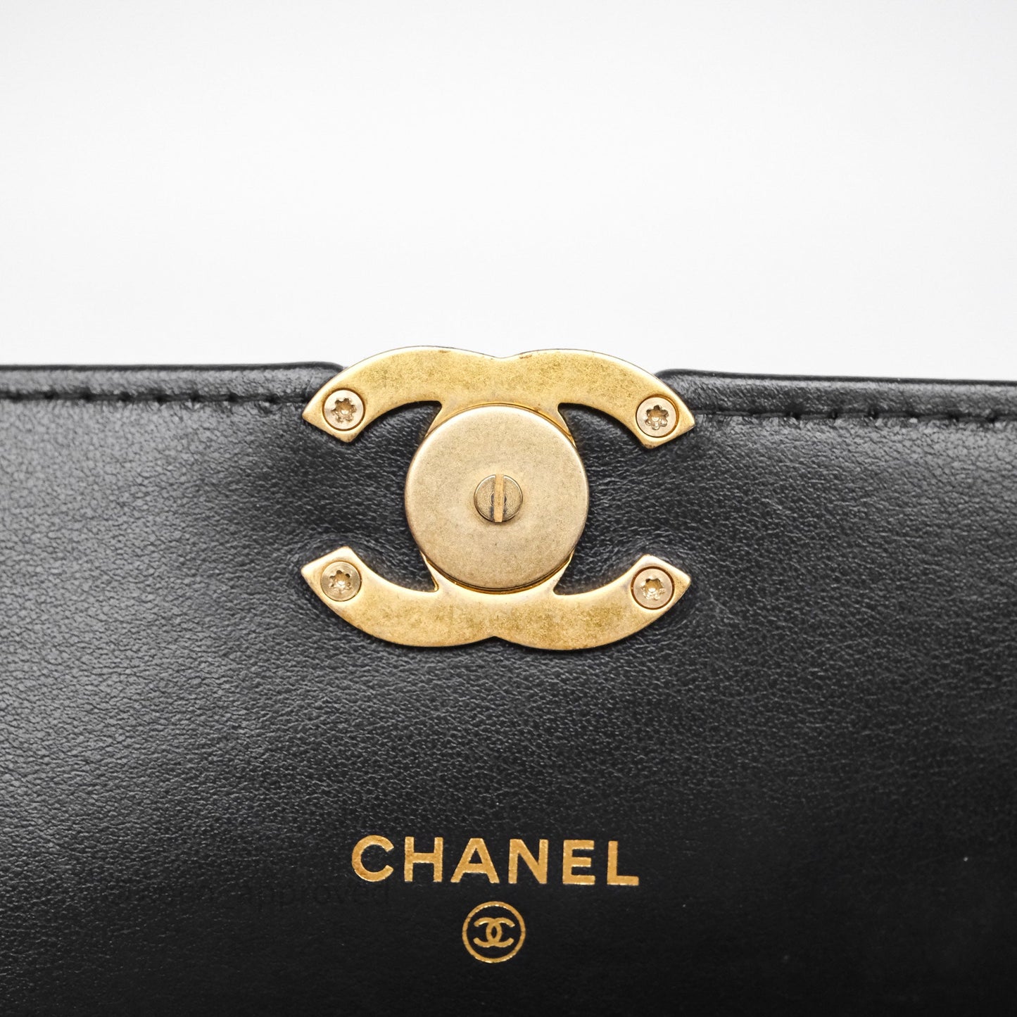 Chanel Quilted Perfect Fit Adjustable Phone Holder Black Calfskin Aged Gold Hardware