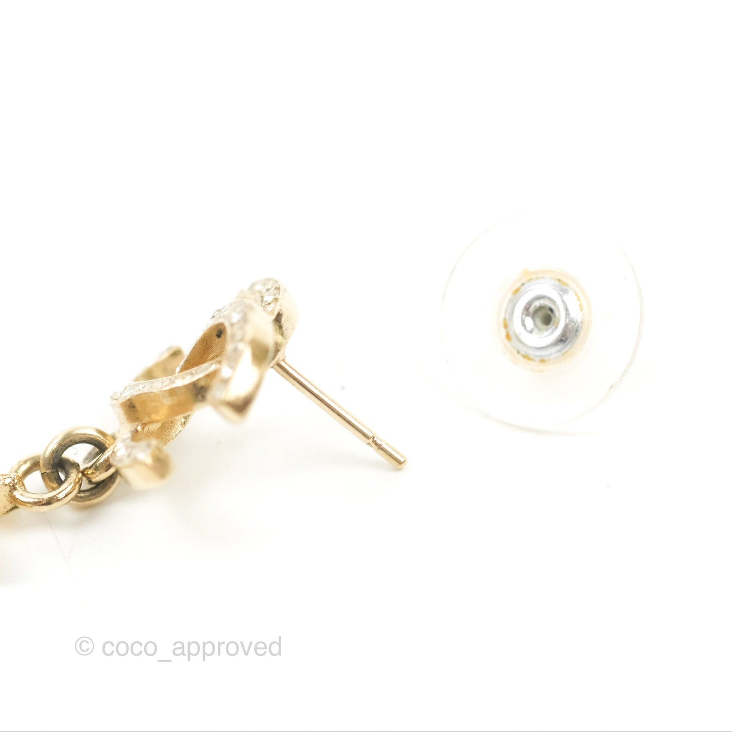 Chanel Crystal CC Drop Earrings Gold Tone 15A