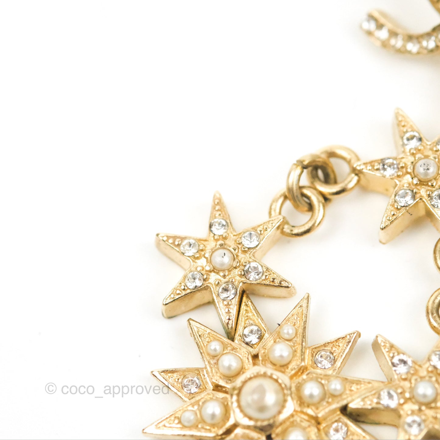Chanel Crystal CC Drop Earrings Gold Tone 15A