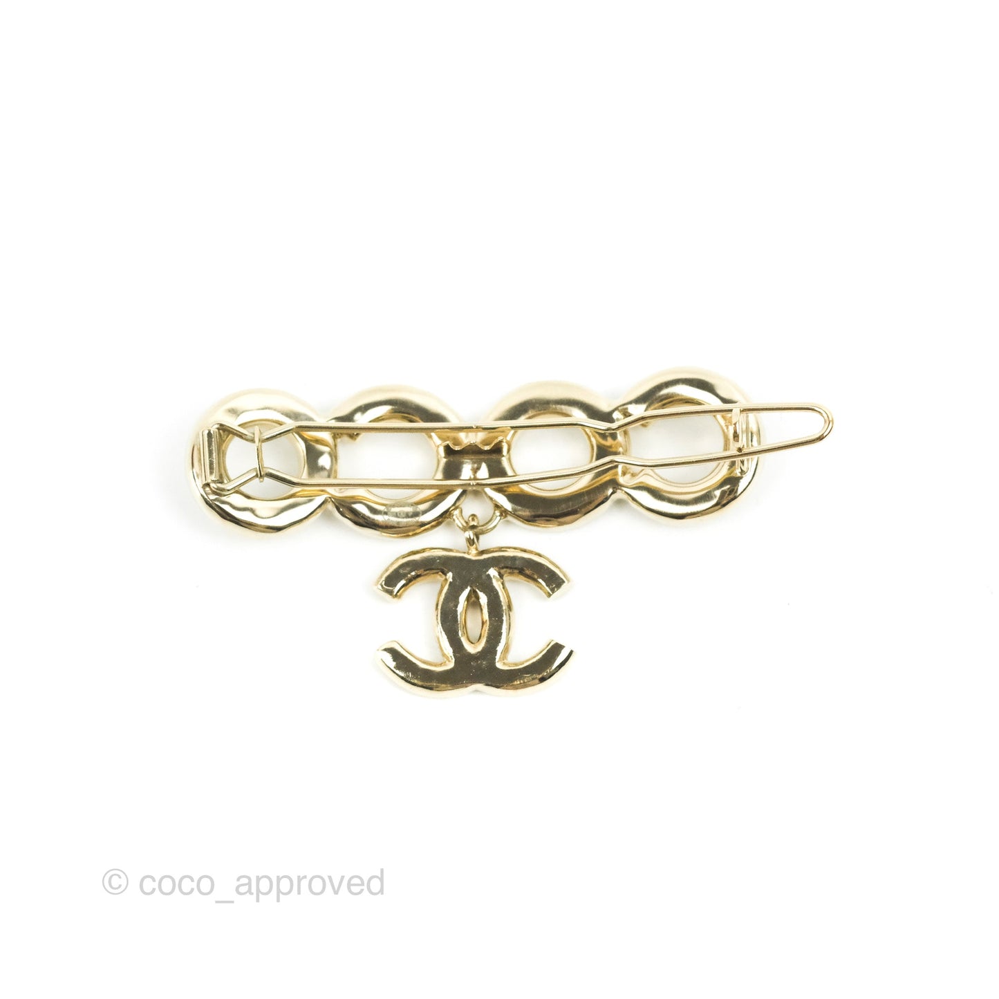 Chanel Pearl COCO CC Hair Clip Barrette Gold Tone 21P