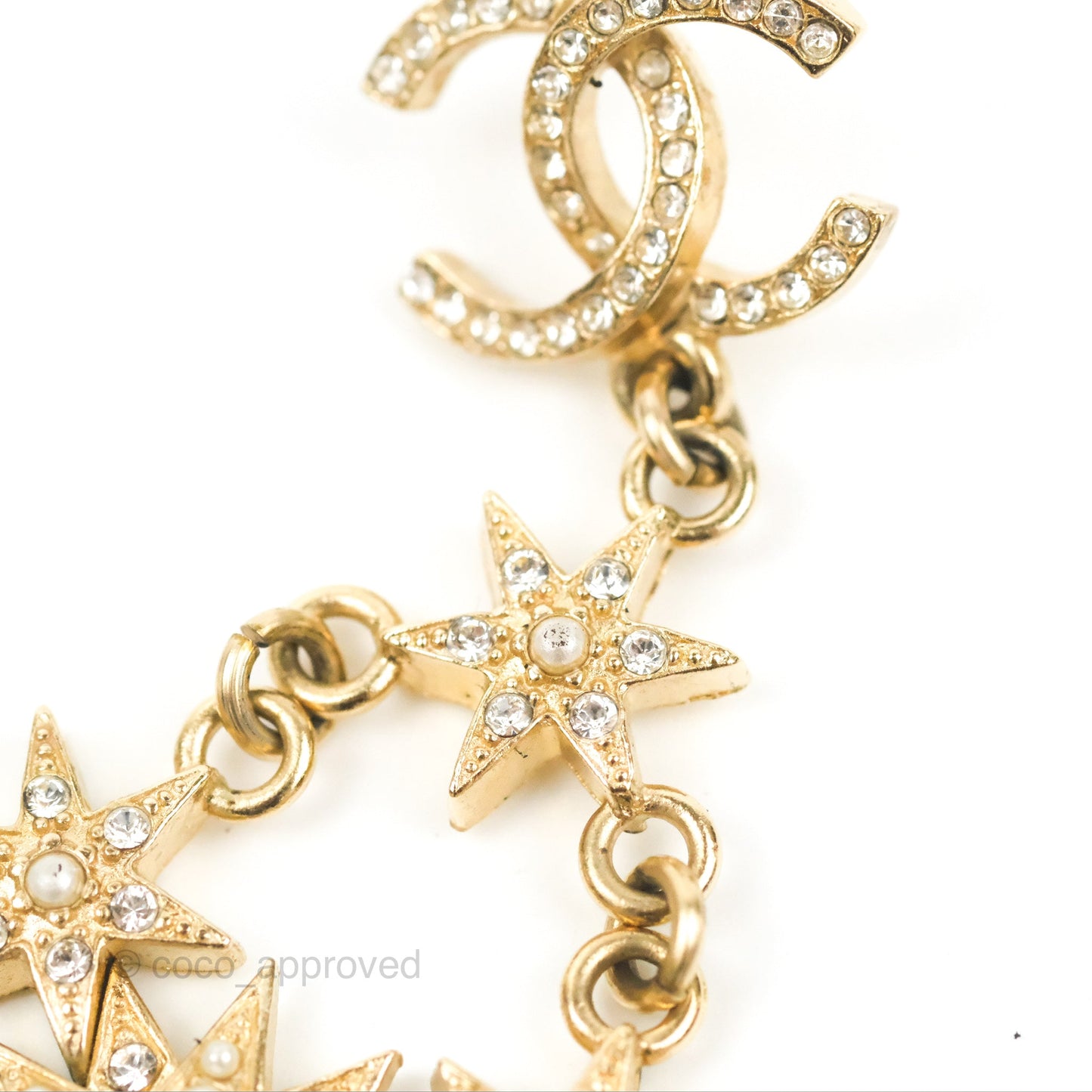 Chanel Crystal CC Drop Earrings Gold Tone 15A