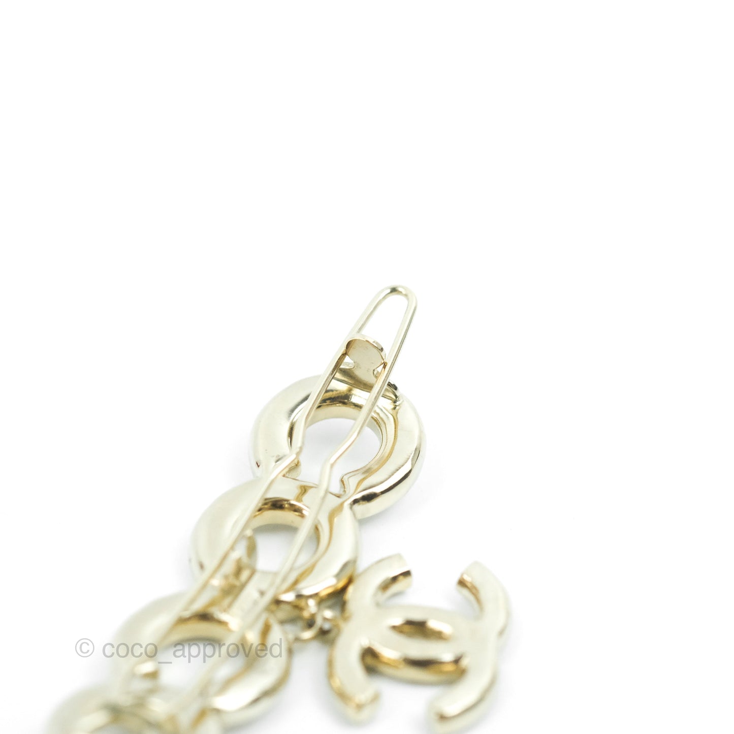 Chanel Pearl COCO CC Hair Clip Barrette Gold Tone 21P