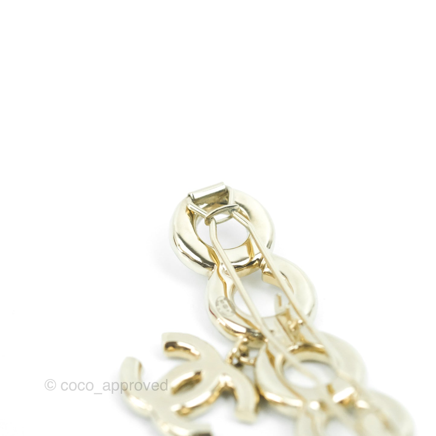 Chanel Pearl COCO CC Hair Clip Barrette Gold Tone 21P