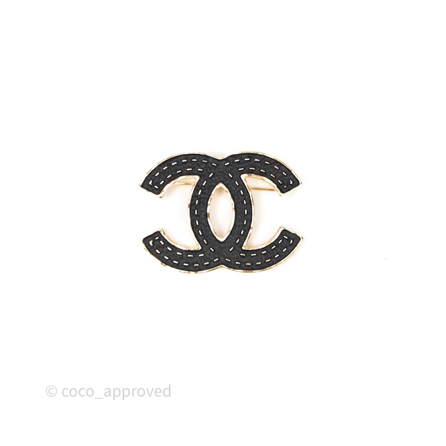 Chanel CC Logo Black Brooch Gold Tone 23S