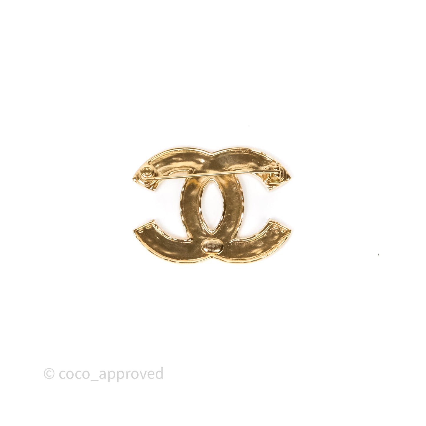 Chanel CC Logo Black Brooch Gold Tone 23S