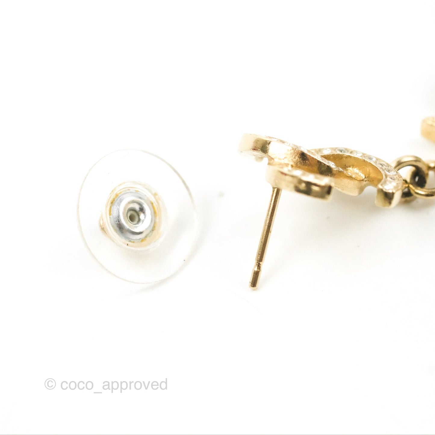 Chanel Crystal CC Drop Earrings Gold Tone 15A