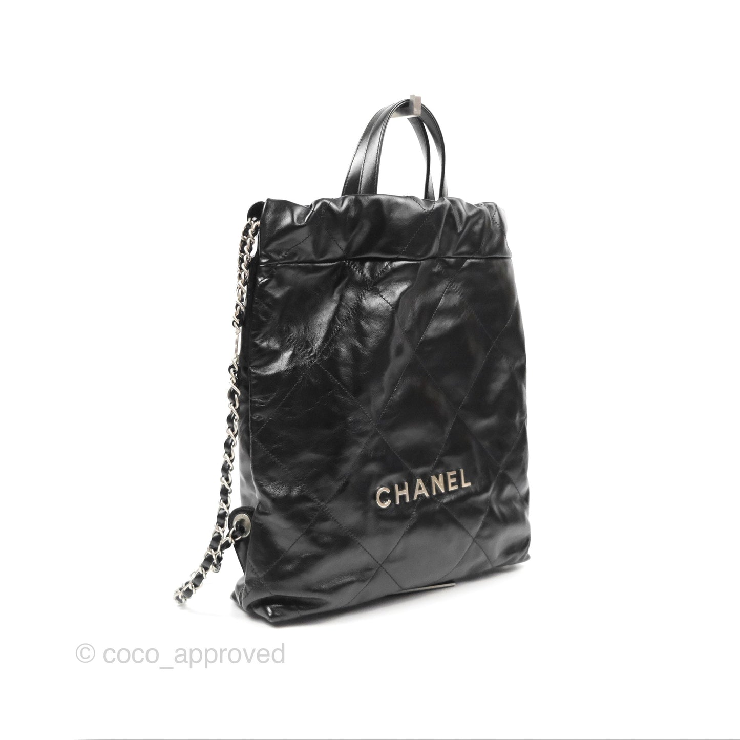 Chanel 22 Small Shiny Calfskin Quilted Backpack Black