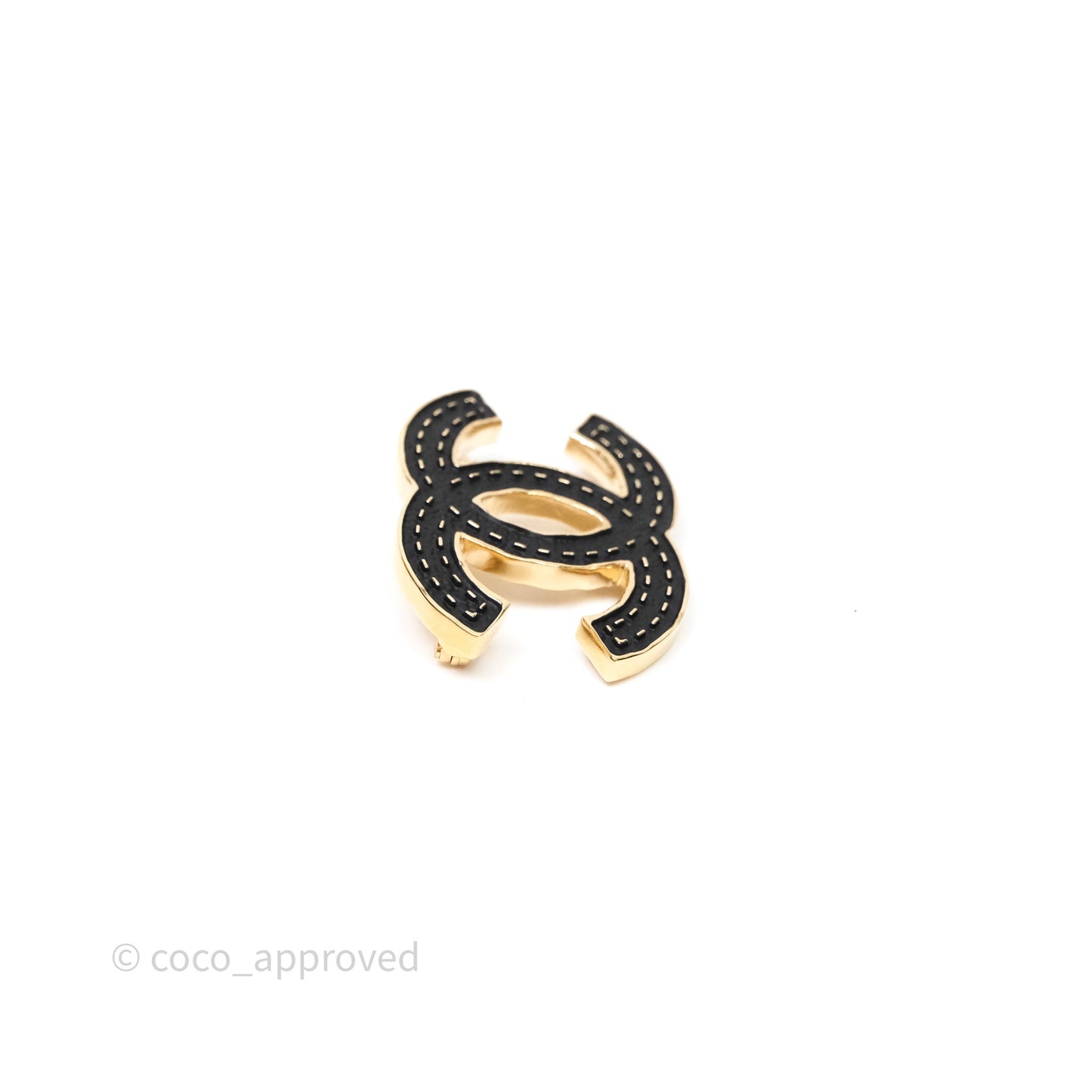 Chanel CC Logo Black Brooch Gold Tone 23S