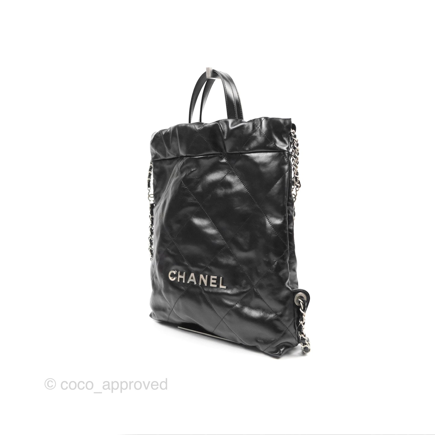 Chanel 22 Small Shiny Calfskin Quilted Backpack Black
