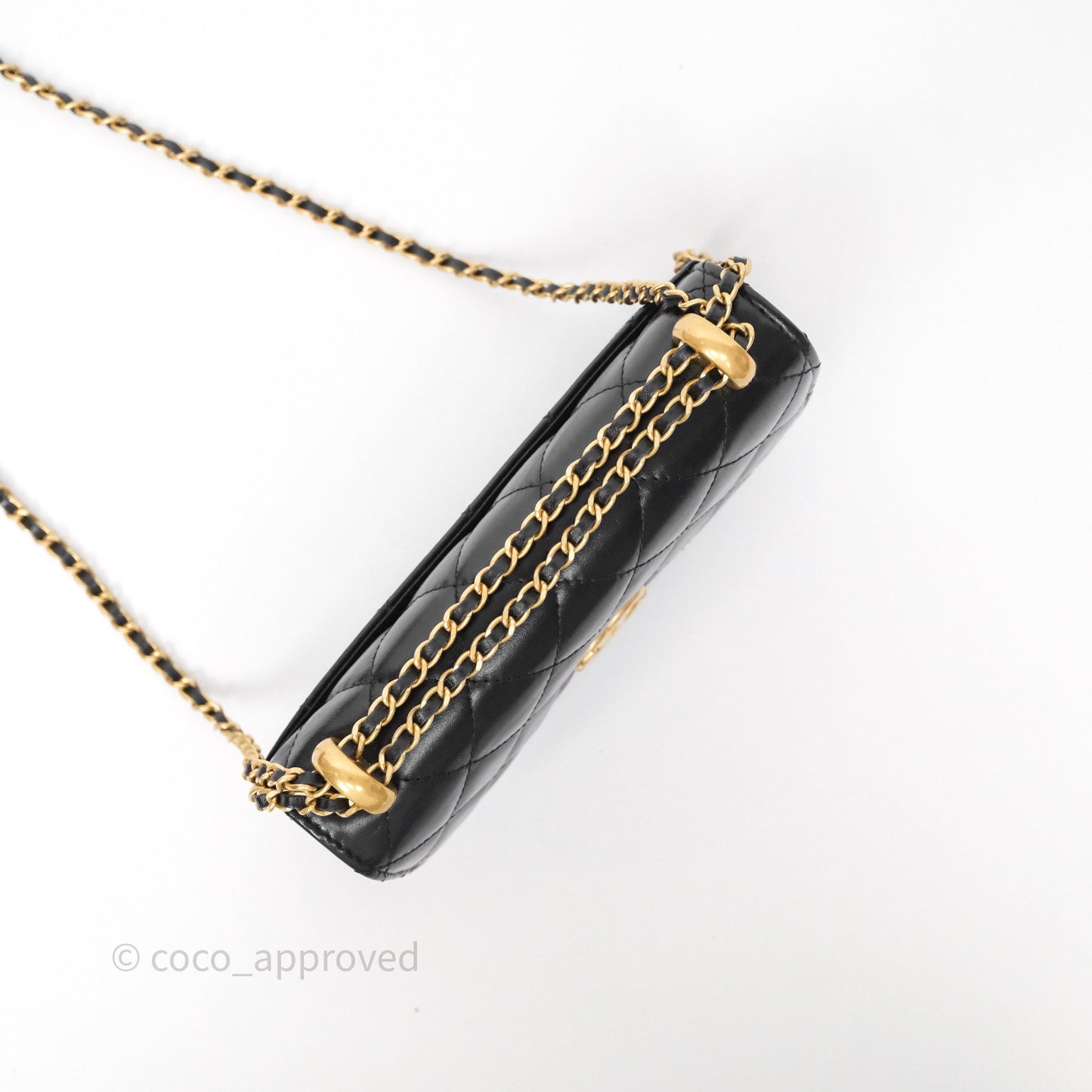 Chanel Quilted Perfect Fit Adjustable Phone Holder Black Calfskin Aged Gold Hardware