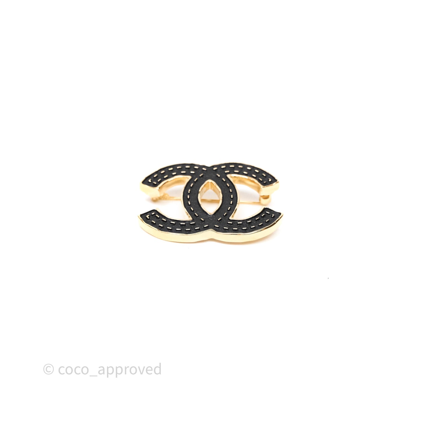 Chanel CC Logo Black Brooch Gold Tone 23S