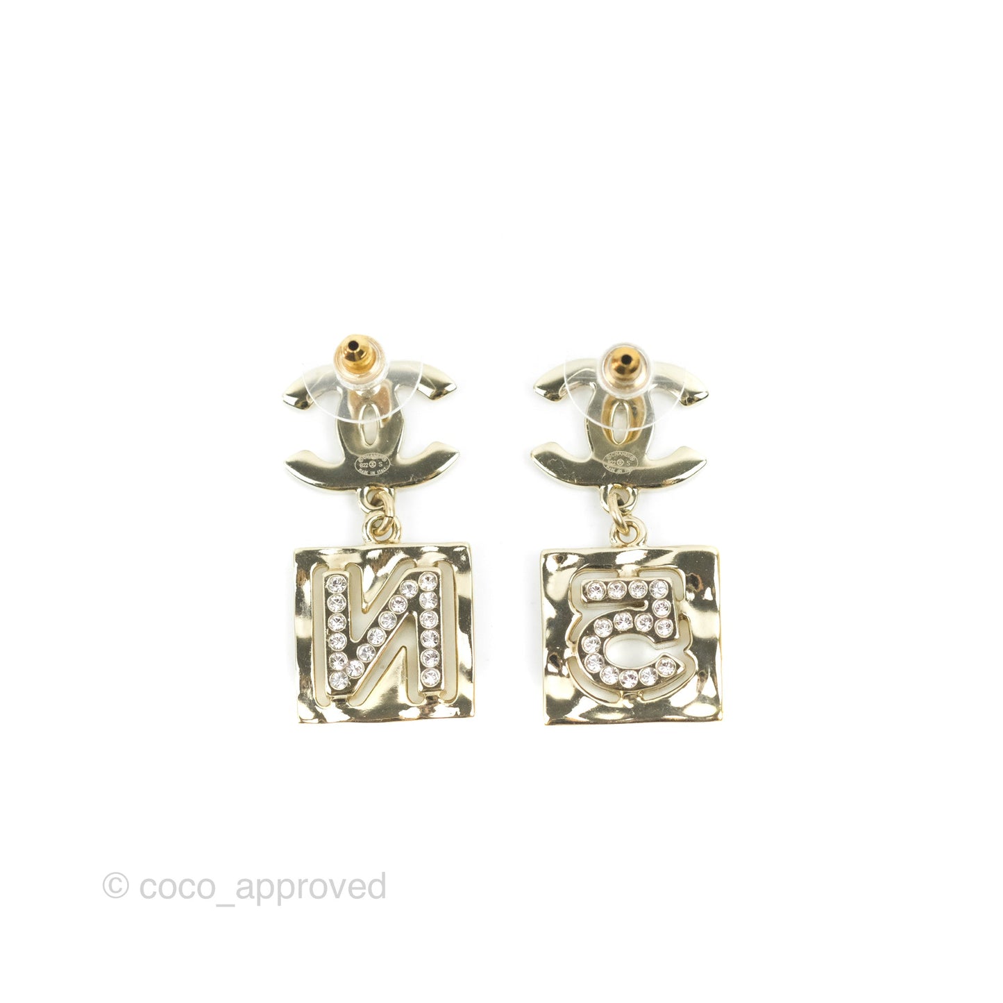 Chanel CC Crystal No.5 Drop Earrings Gold Tone 22S